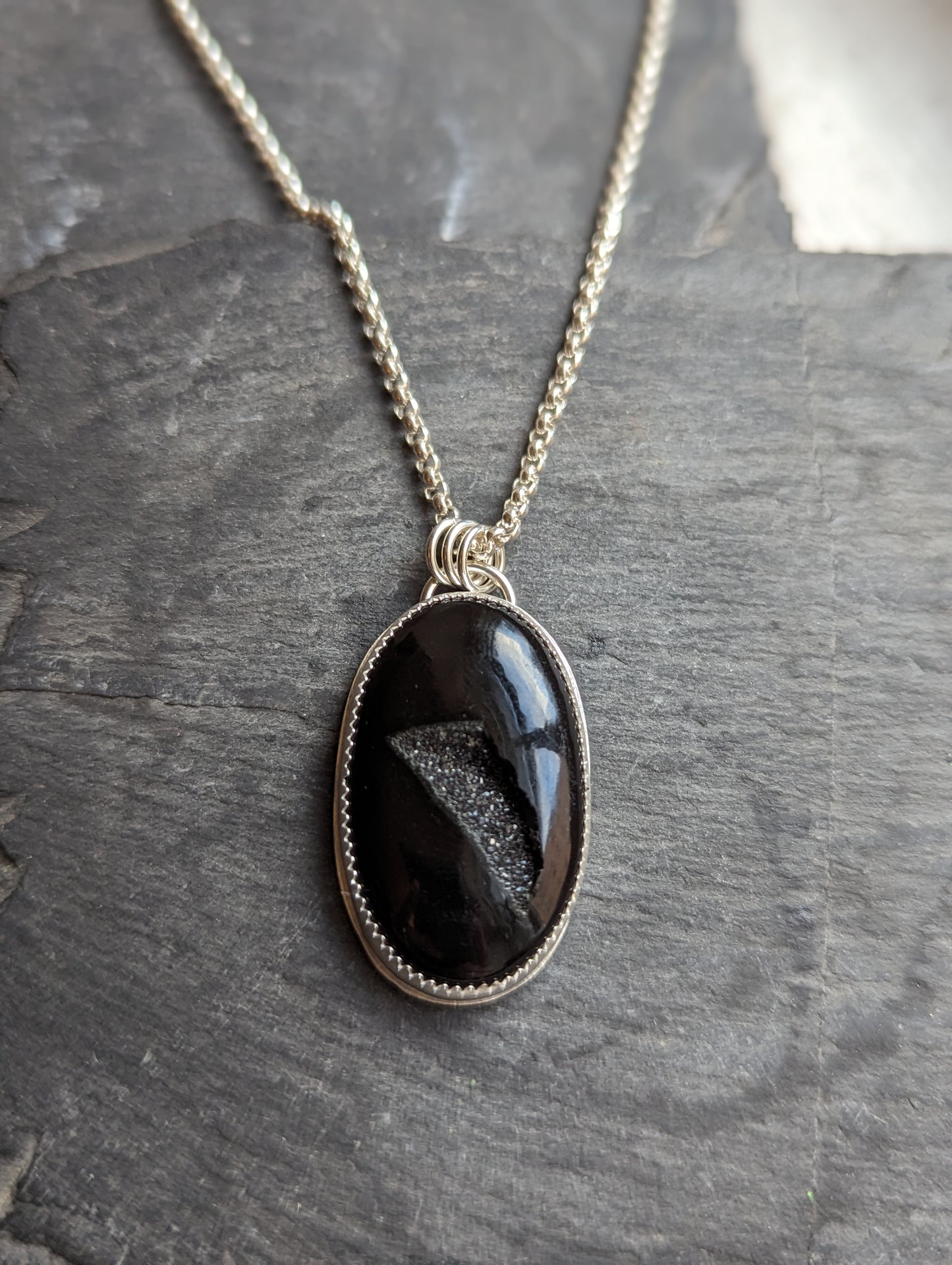 Black Druzy Sterling Silver Necklace