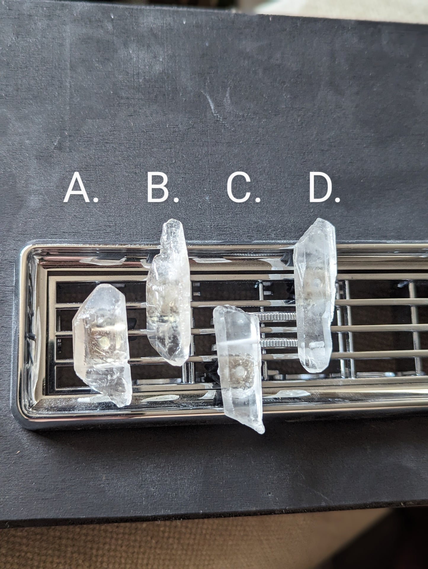 Clear Quartz Crystal "Car-ma" Vent Clips