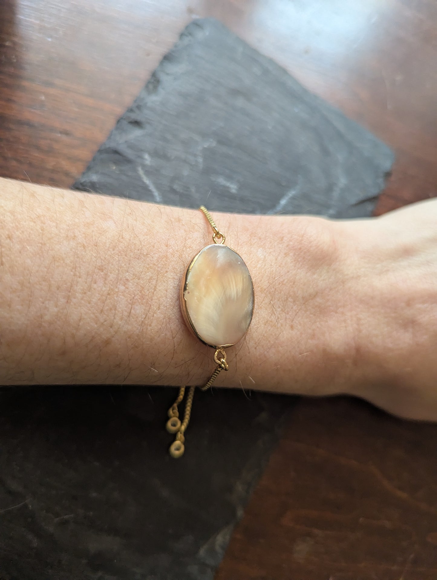 Mother of Pearl Adjustable Slider Bracelet - Gold