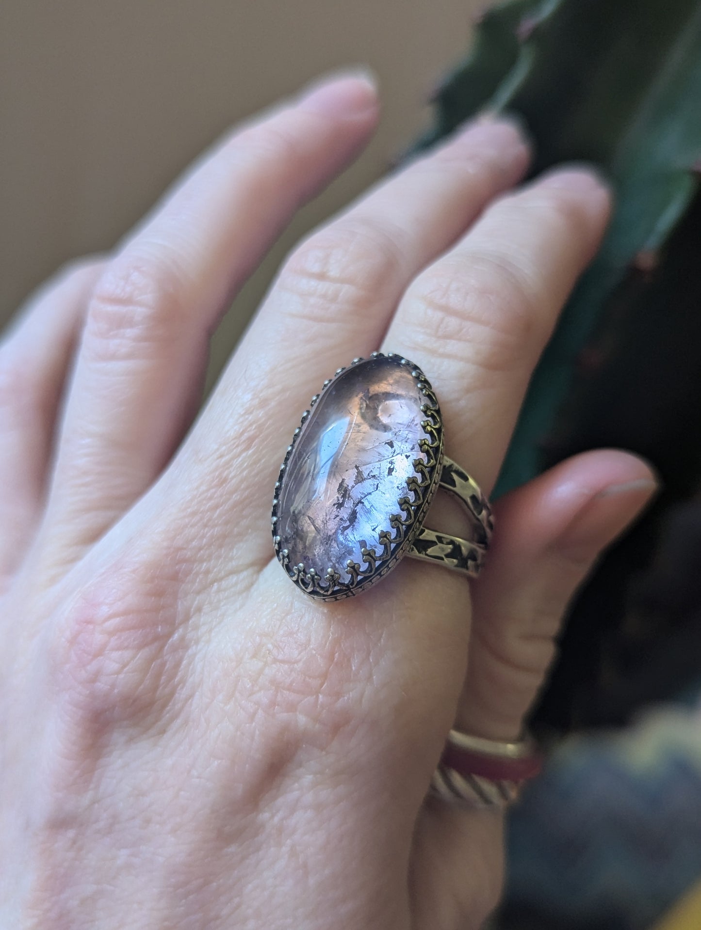 Ametrine Crescent Moon Sterling Ring - Size 9