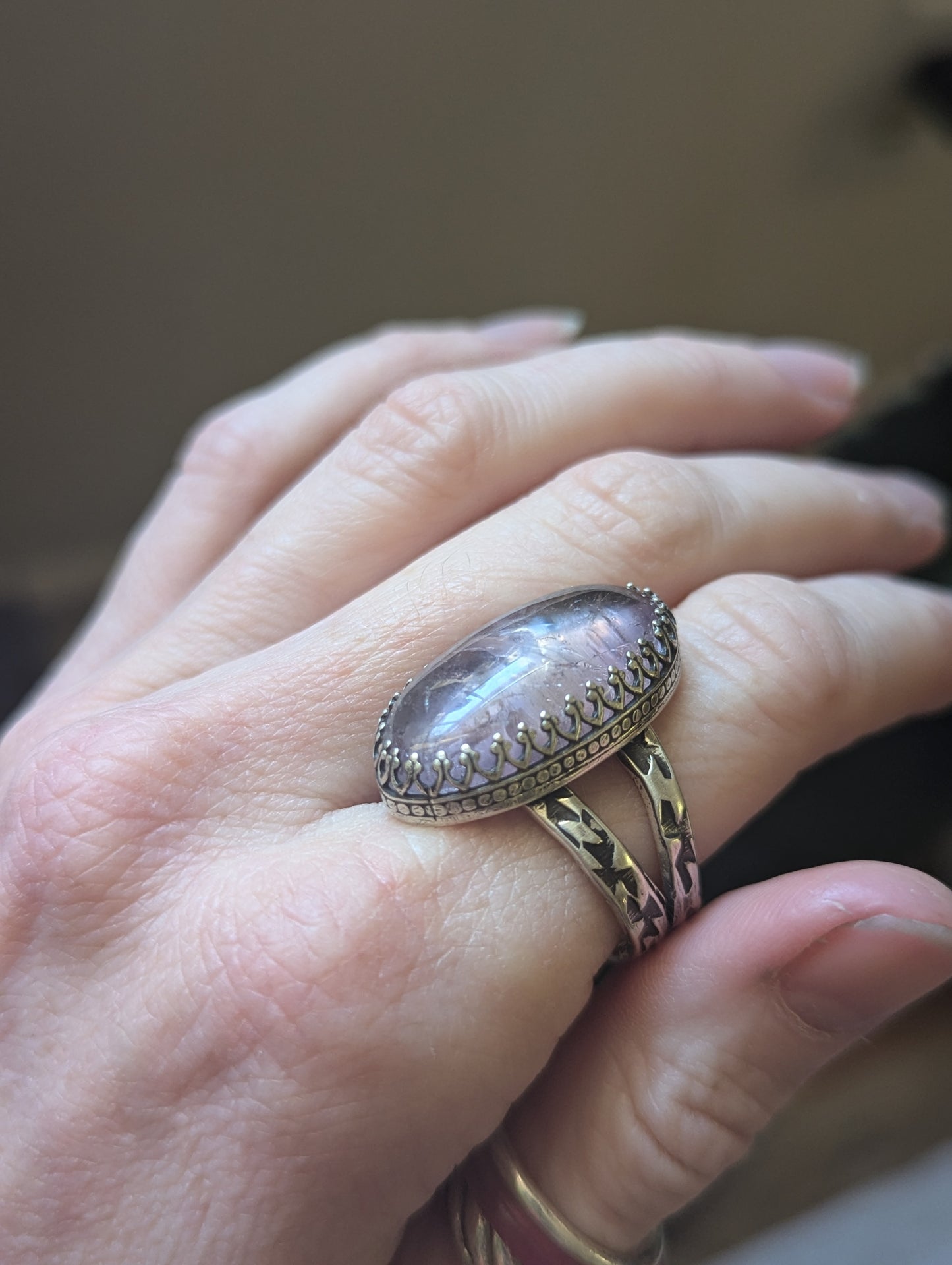 Ametrine Crescent Moon Sterling Ring - Size 9