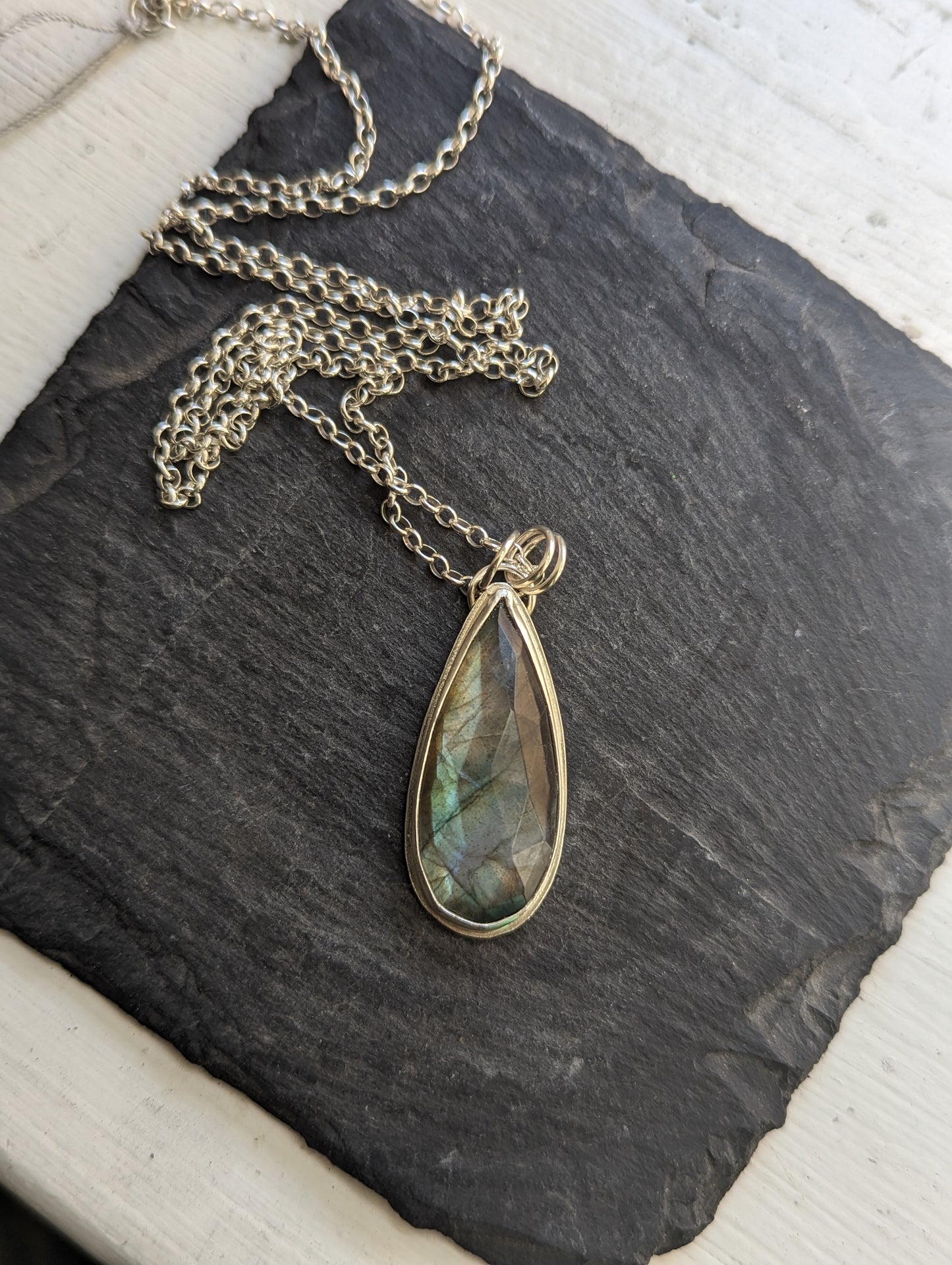 Large Faceted Labradorite Necklace on Sterling Silver