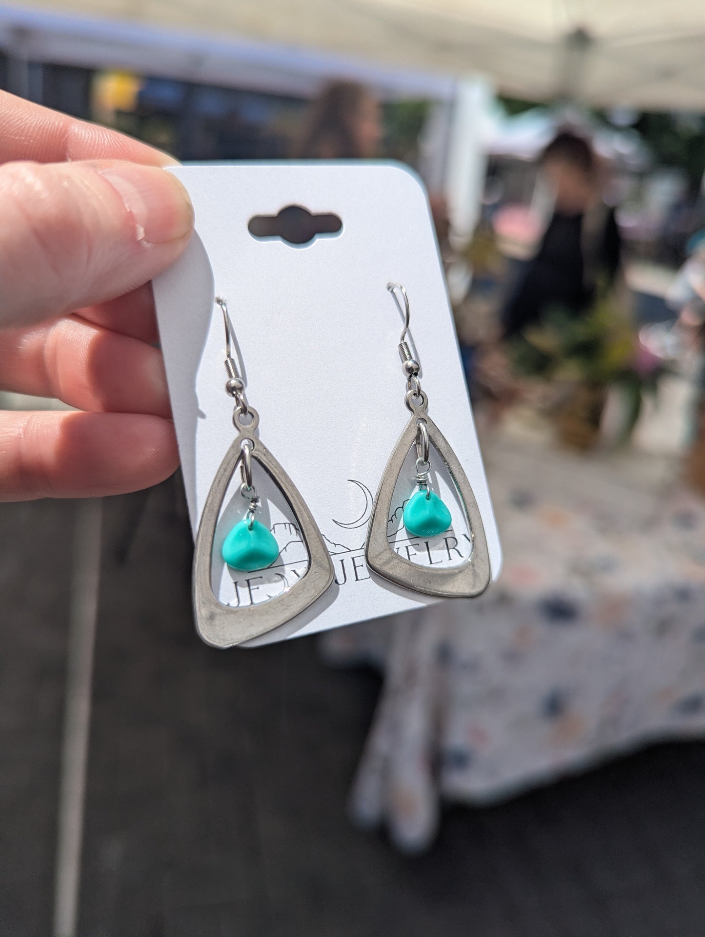 Abstract Triangle Turquoise Silver Earrings