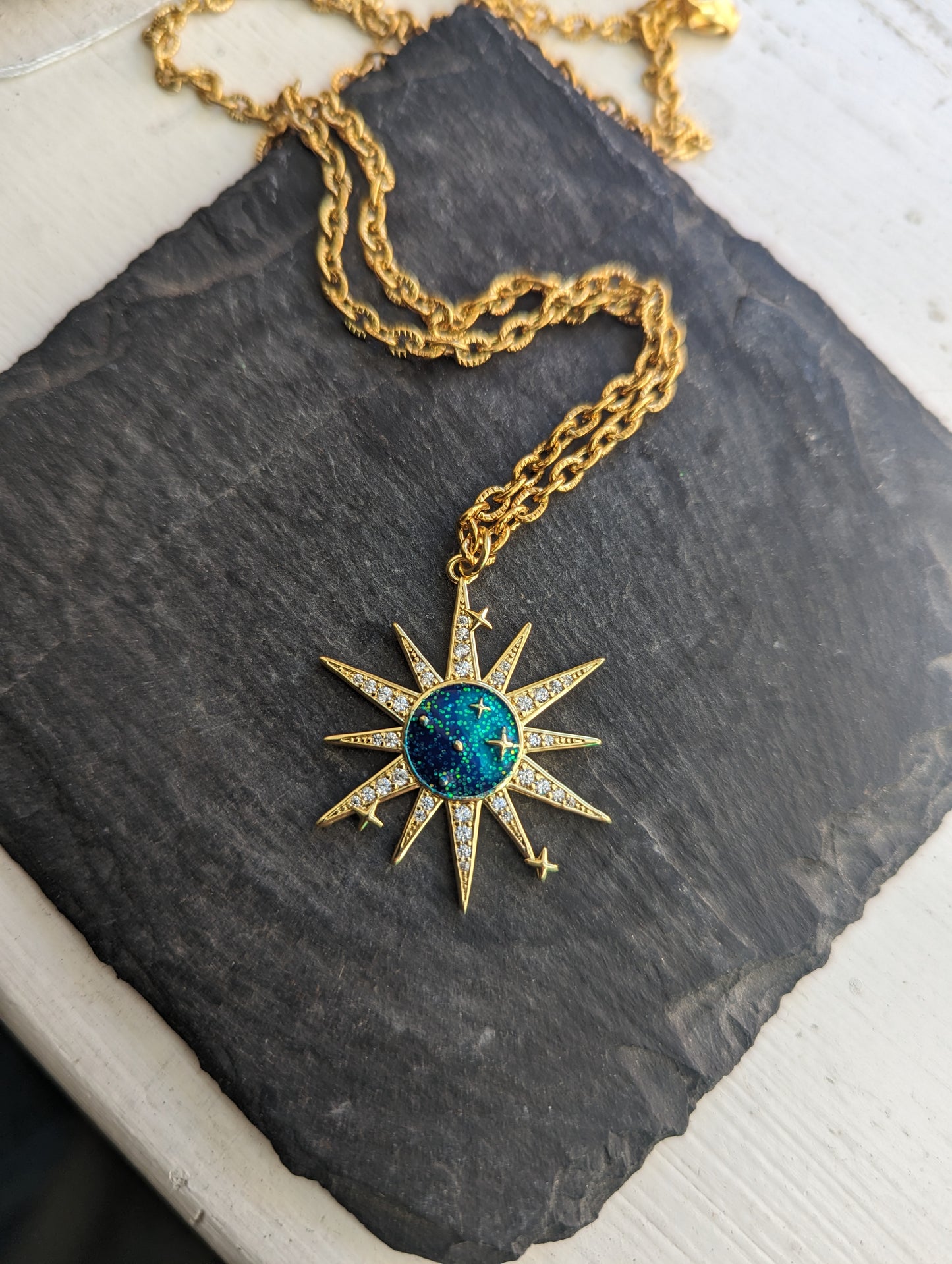 Earth Galaxy Pendant in Gold Plated Stainless Steel
