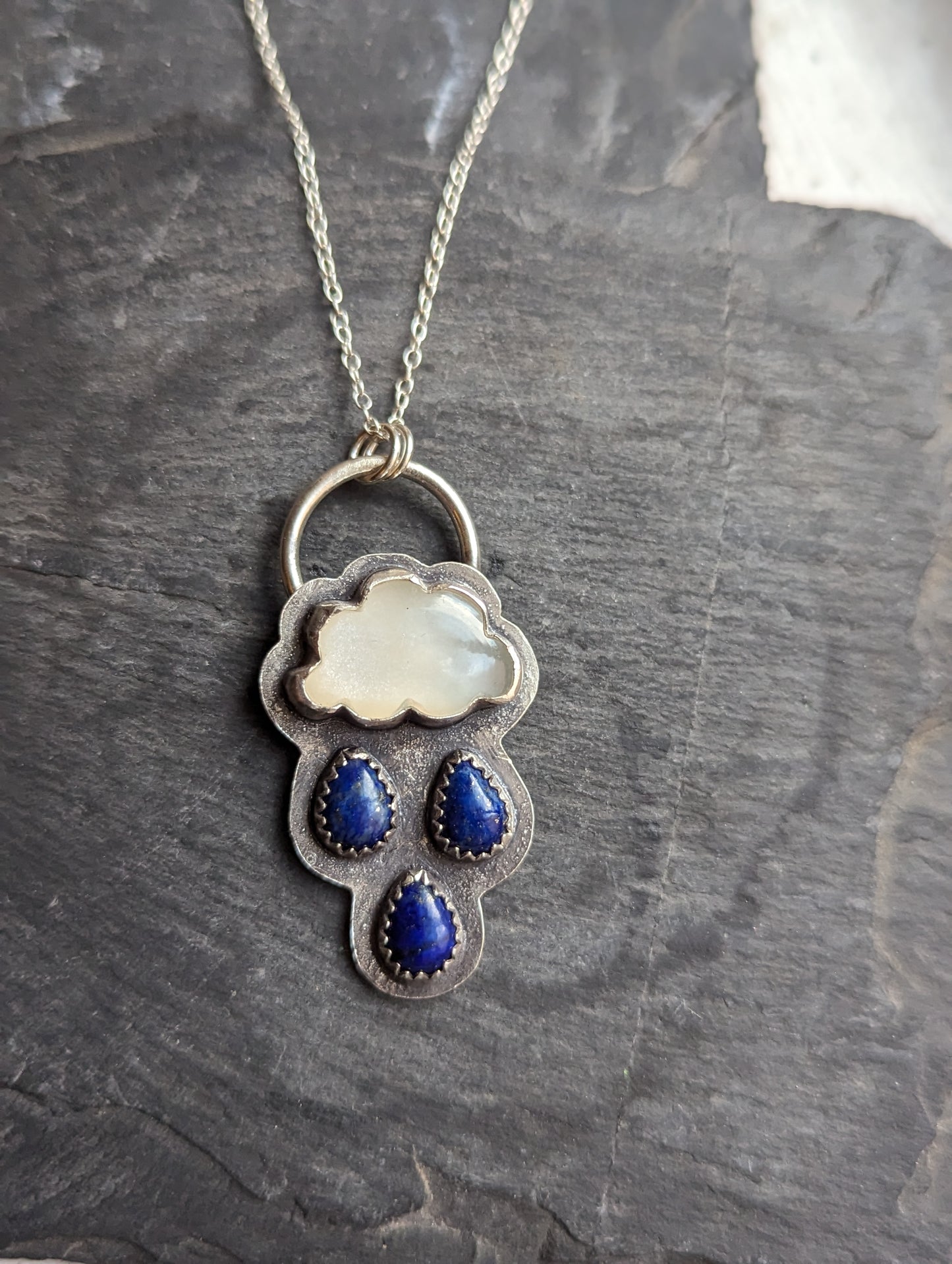 Moonstone and Lapis Lazuli Rainy Day Sterling Silver Necklace