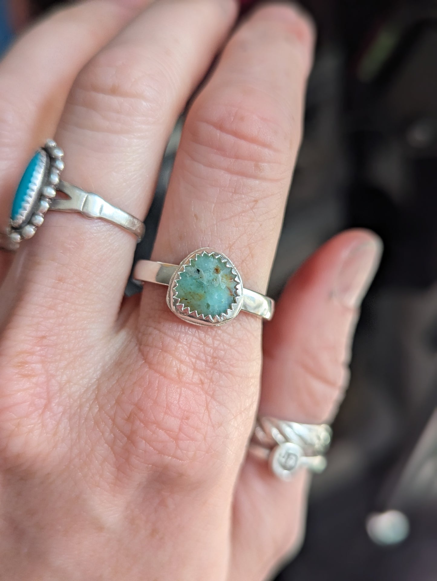 Aqua Peruvian Opal Sterling Silver Ring - Size 9