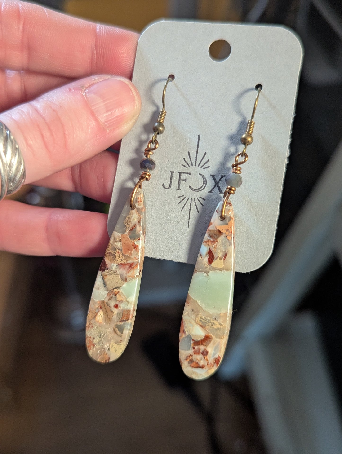 Aqua Terra Jasper Tear Drop Earrings in Brass