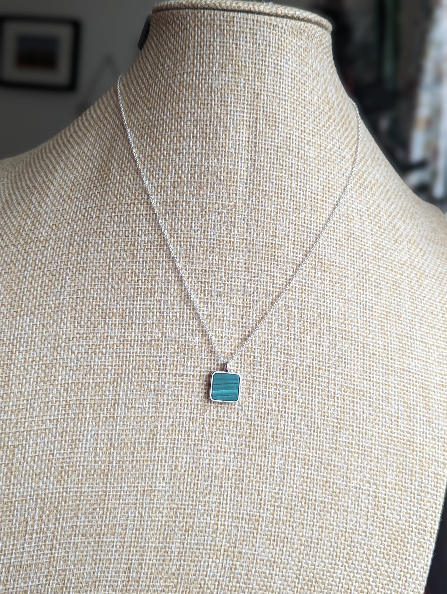 Square Malachite Sterling Silver Necklace