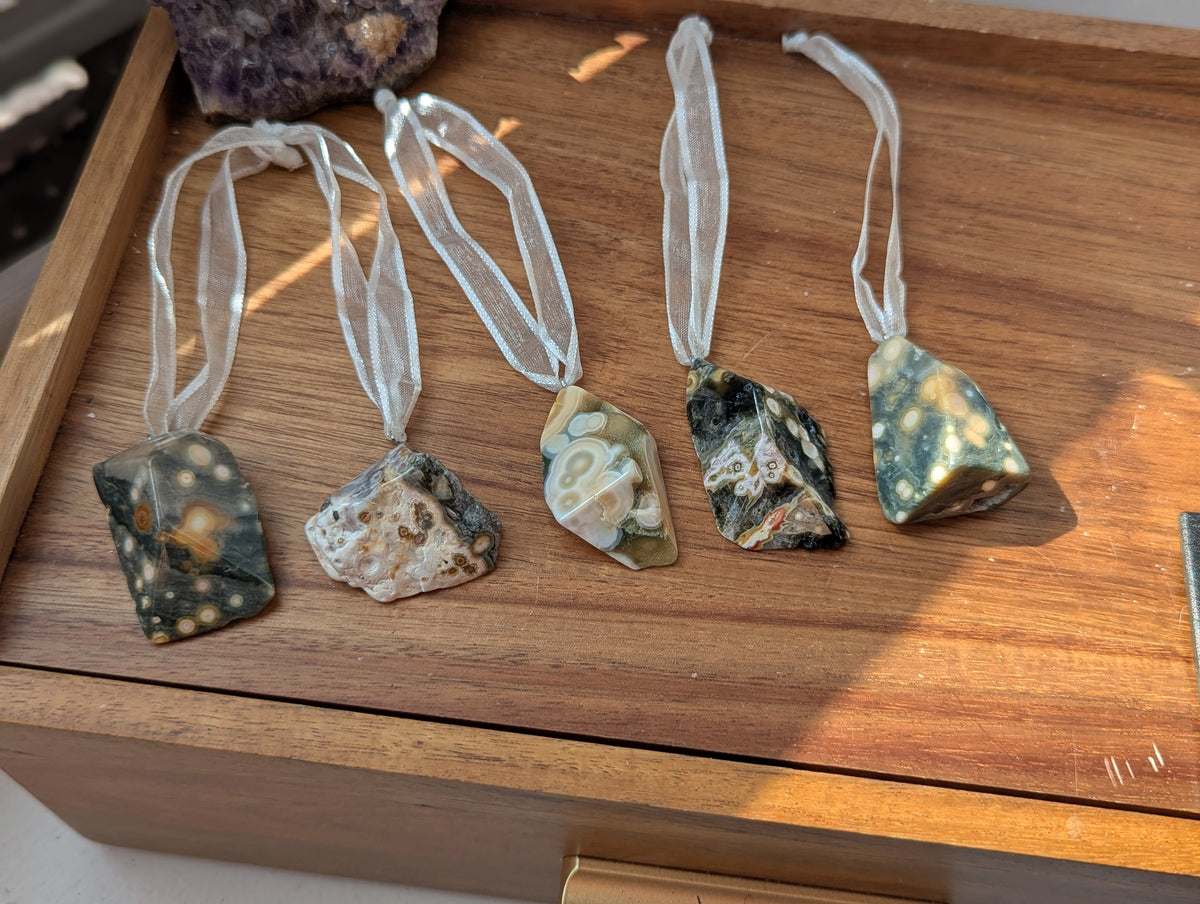 8th Vein Ocean Jasper Tumbled Gemstone Ornament - Silver (Various Stones Available)