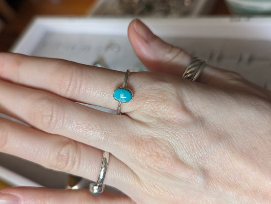 Oval Royston Turquoise Sterling Silver Ring - Size 9.5