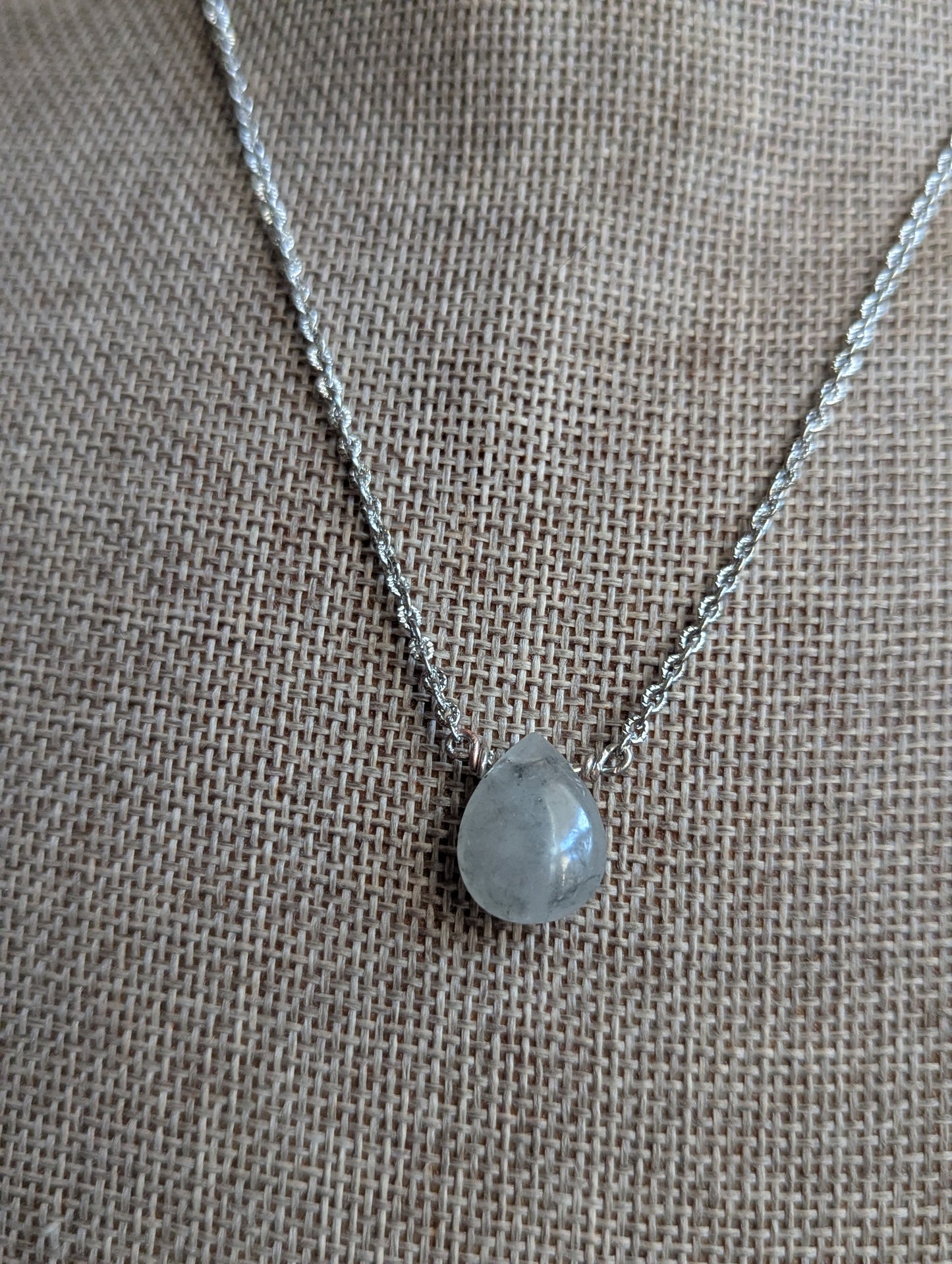 Rutilated Quartz Tear Drop Pendant on Stainless (Silver or Gold)