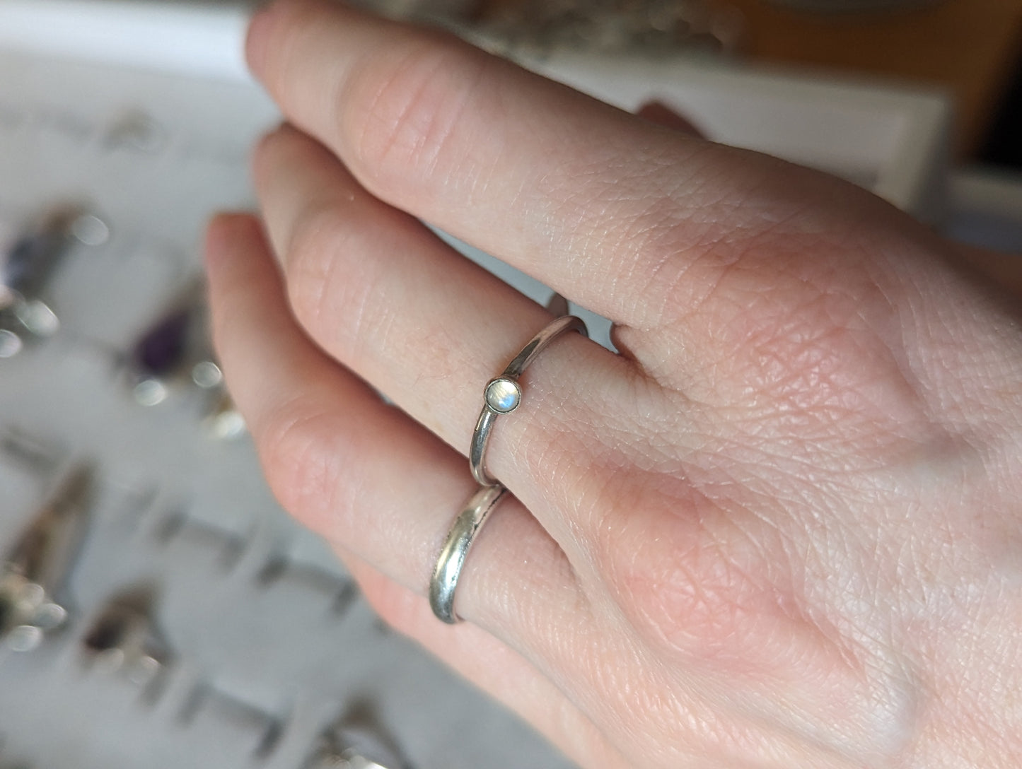 3mm Moonstone Sterling Silver Ring - Size 6