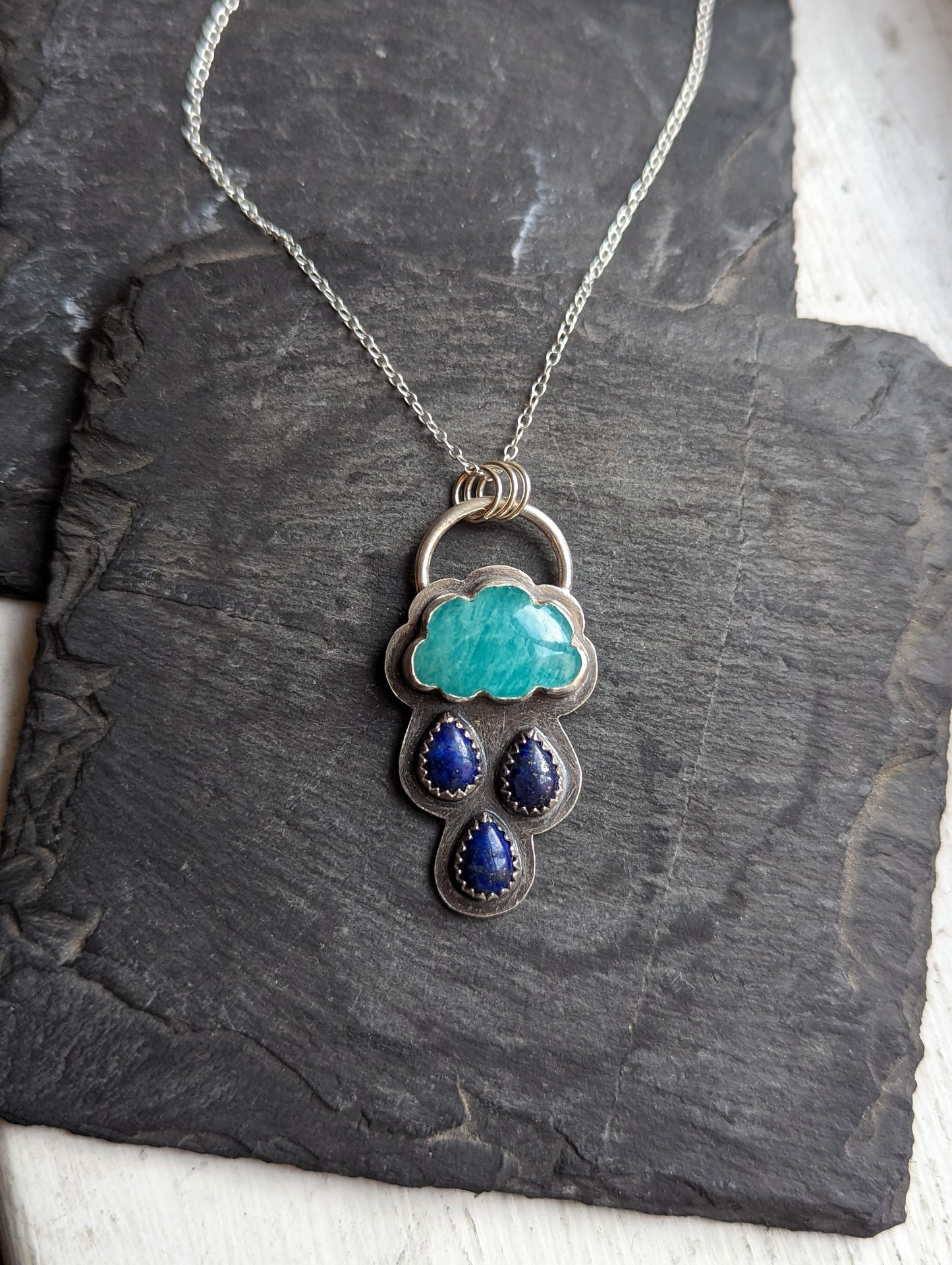 Amazonite and Lapis Lazuli Rainy Day Sterling Silver Necklace