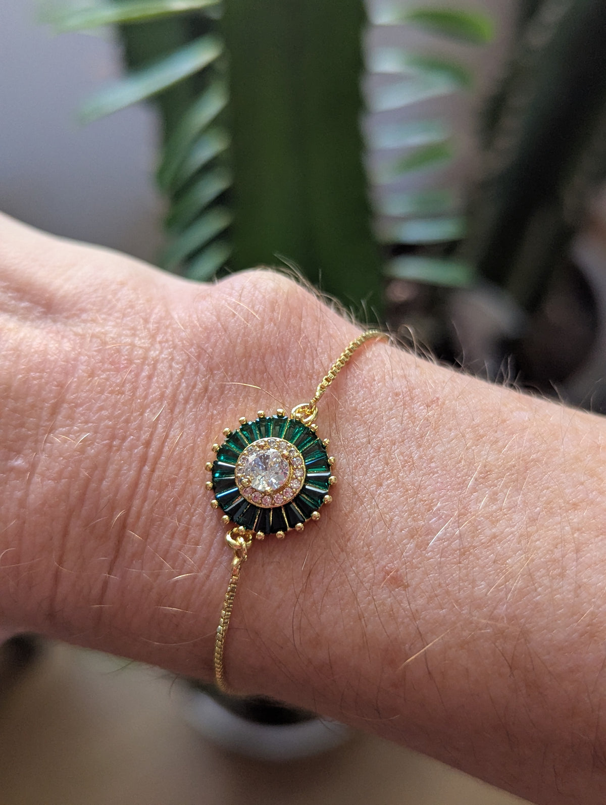 Crystal Flower Gold Slider Bracelet (Various Colors Available)