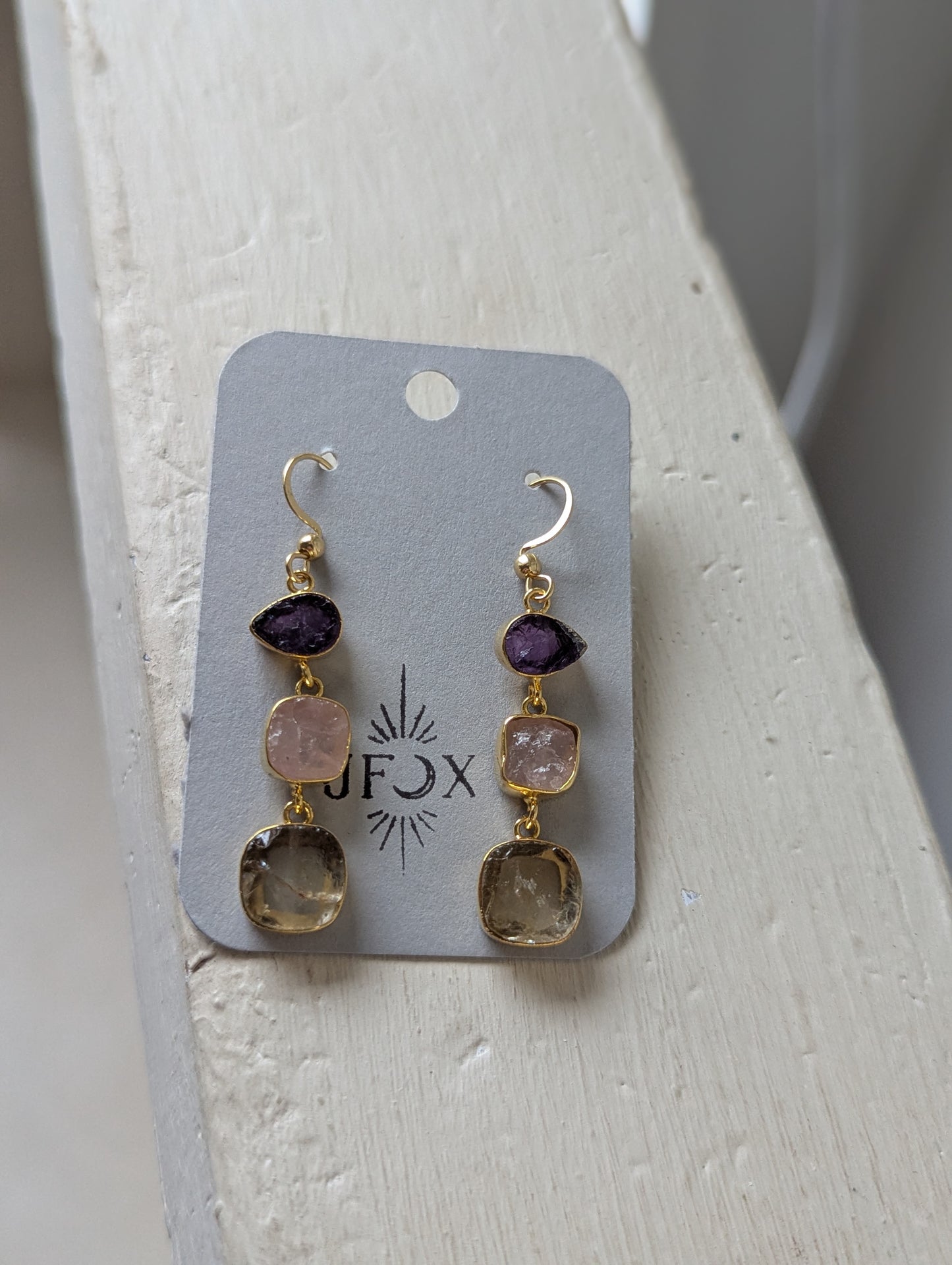 Raw Gemstone Trio Gold Earrings