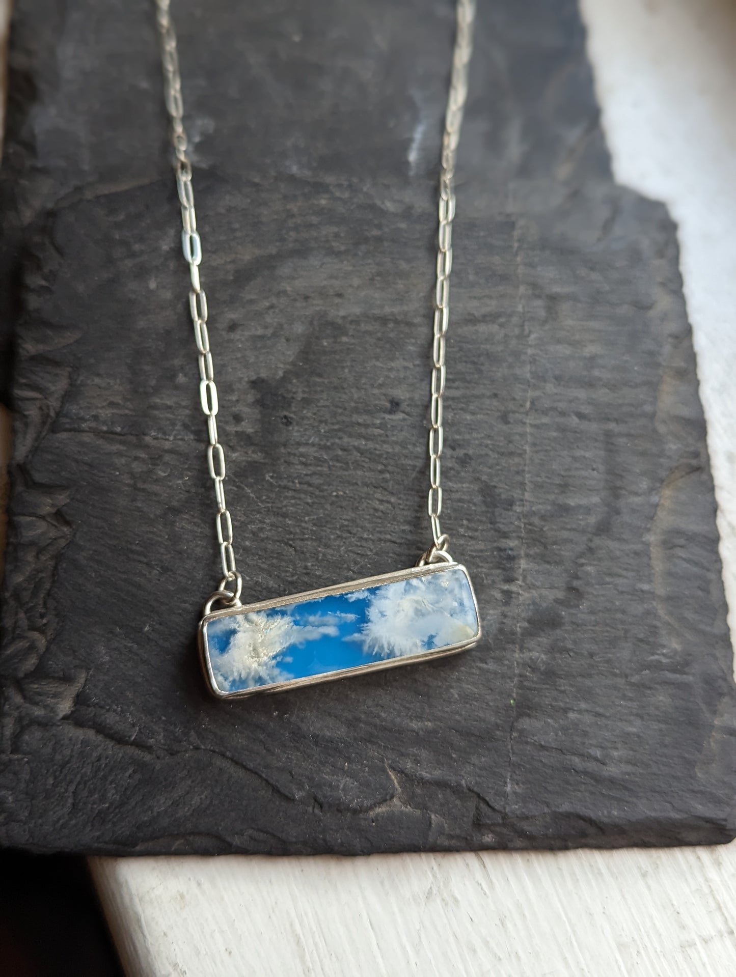 Blue Sky Rectangle Bar Sterling Silver Necklacel