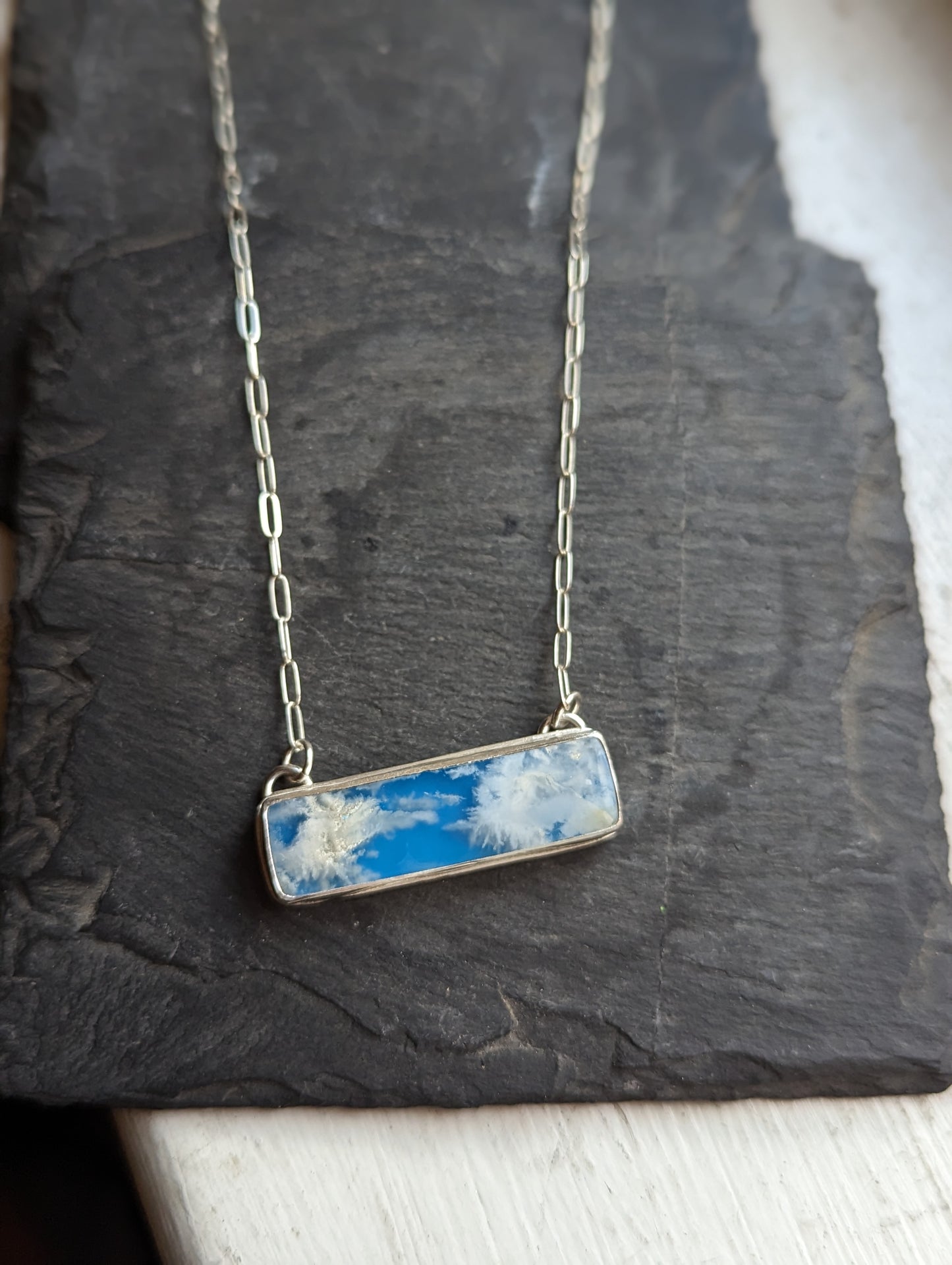 Blue Sky Rectangle Bar Sterling Silver Necklace (MTO)