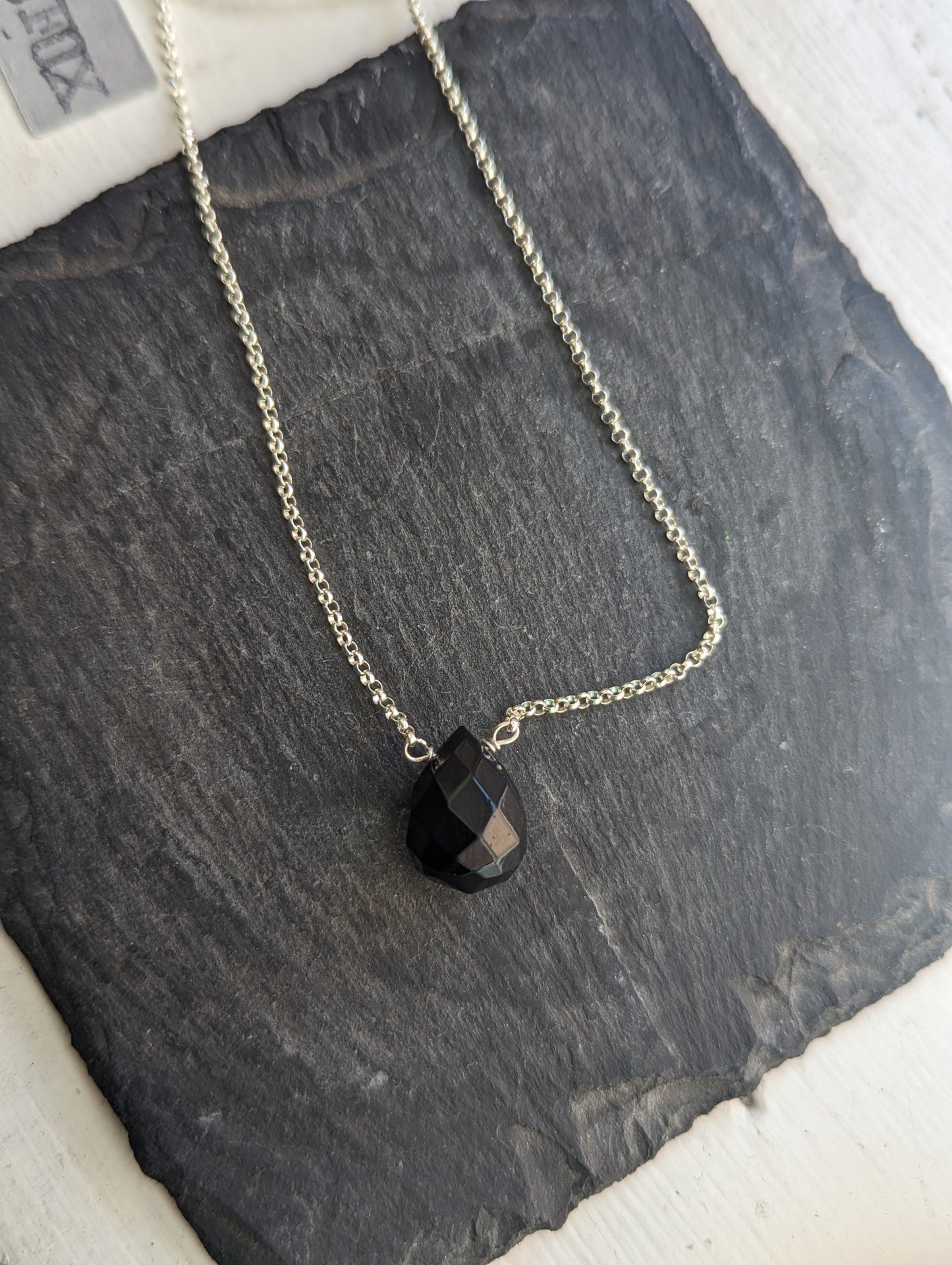 Dainty Onyx Teardrop Sterling Silver Necklace