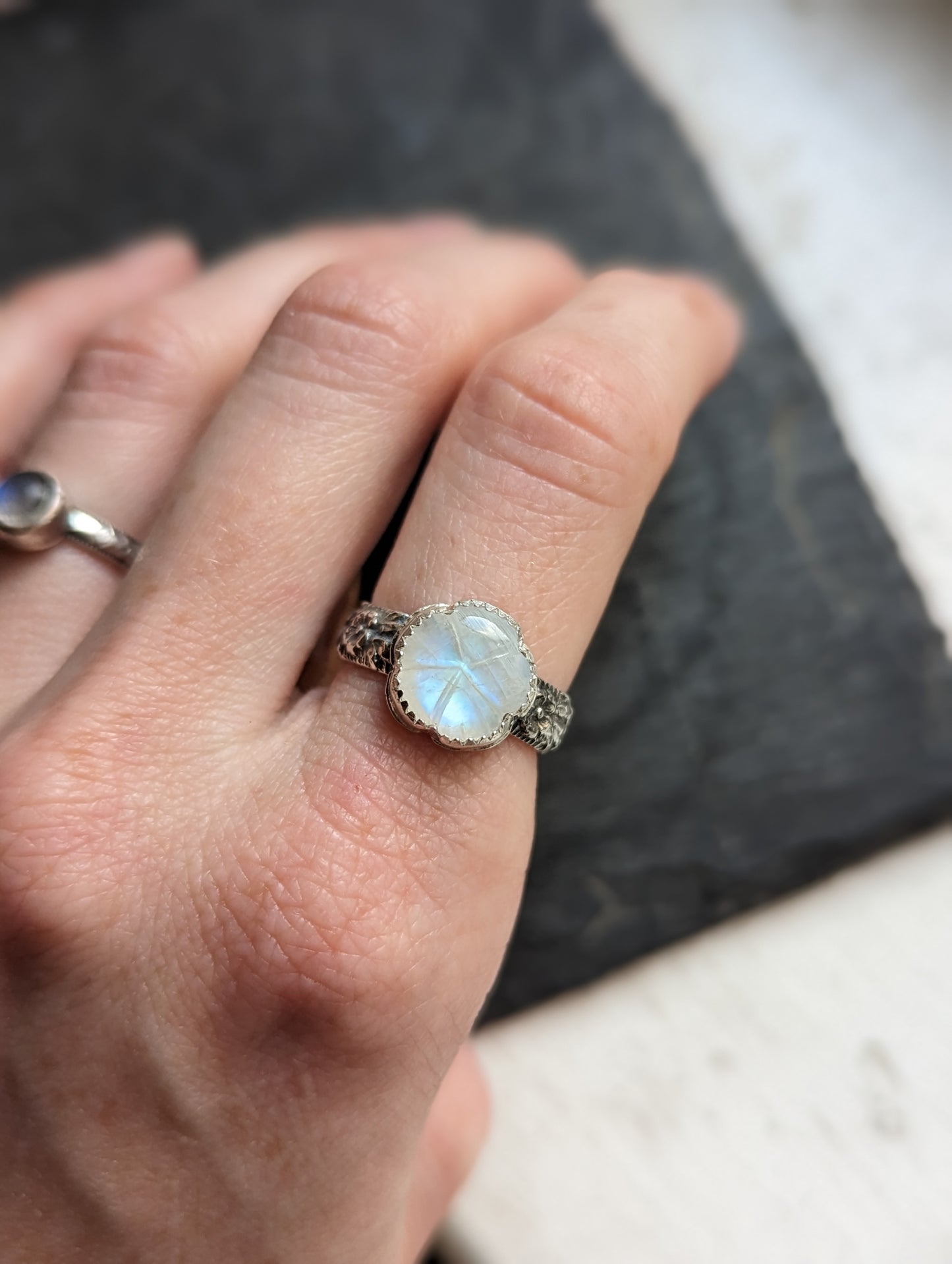 Moonstone Carved Flower - Various Sizes Available (RTS/MTO)