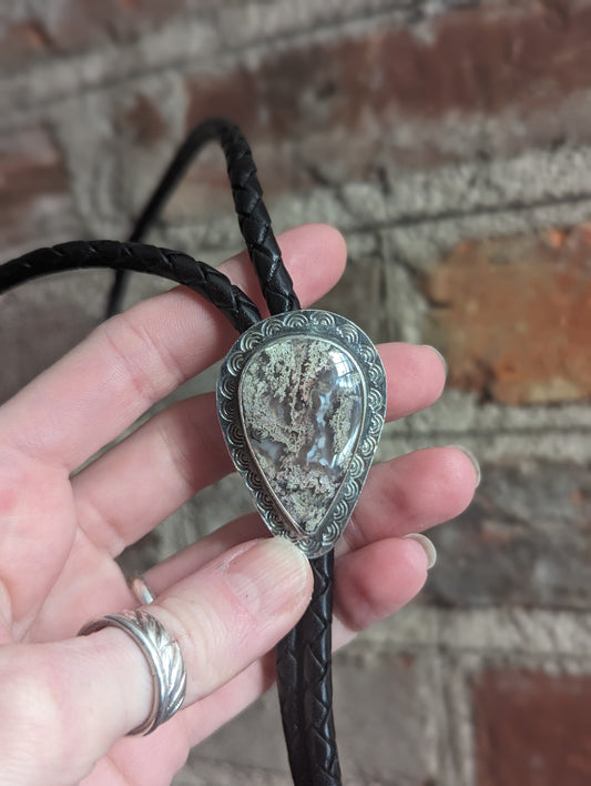 Purple Moss Agate Leather Bolo Tie