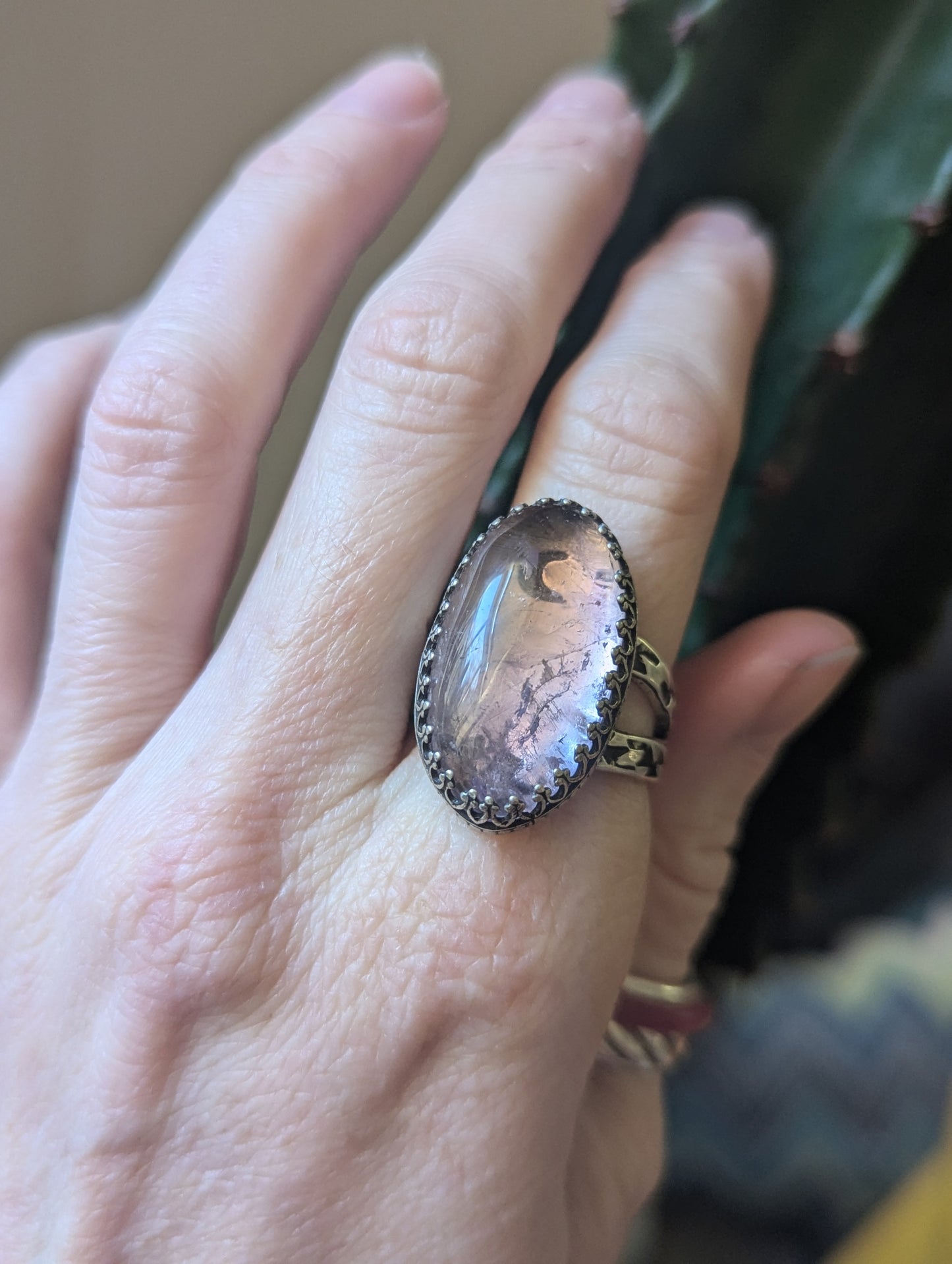 Ametrine Crescent Moon Sterling Ring - Size 9