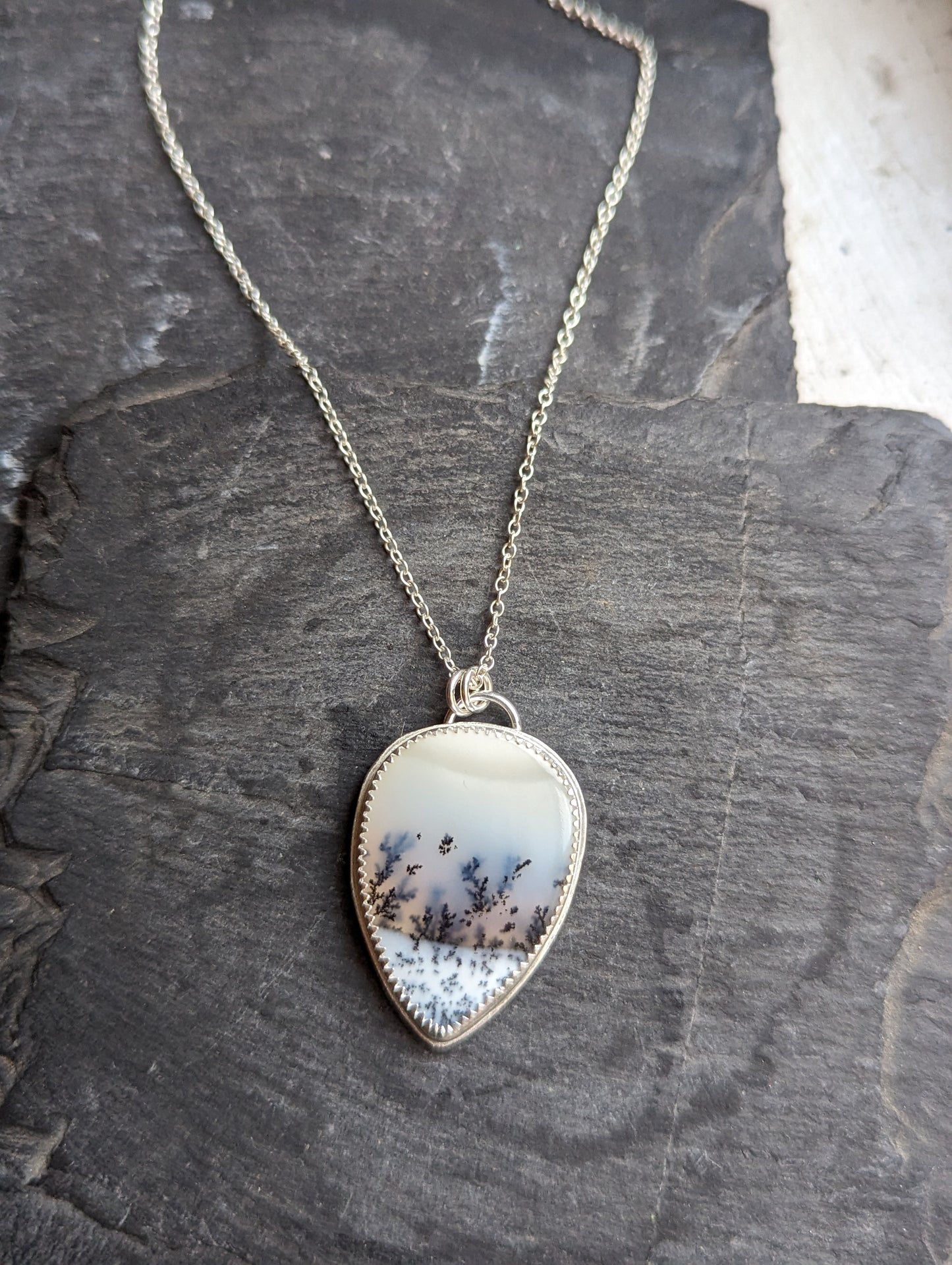Dendritic Agate Tear Drop Sterling Silver Necklace