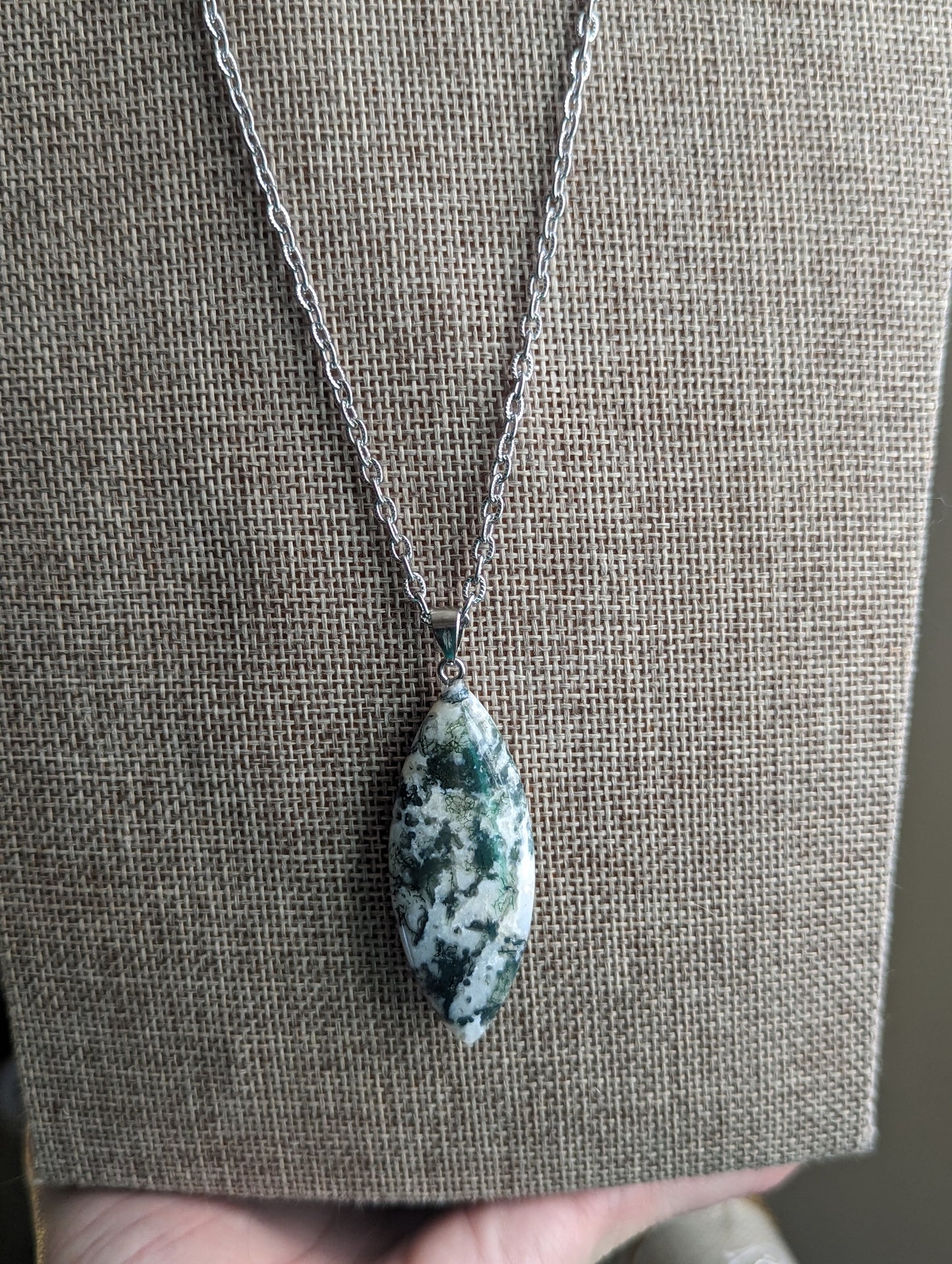 Gemstone Marquise Pendant on Stainless Steel Chain (Various Stone Options)