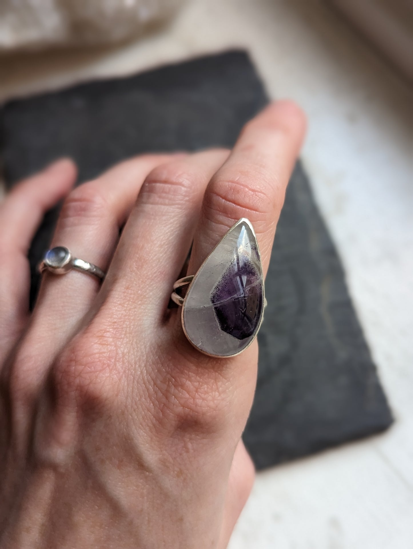 Quartz and Amethyst Ring - Size 8