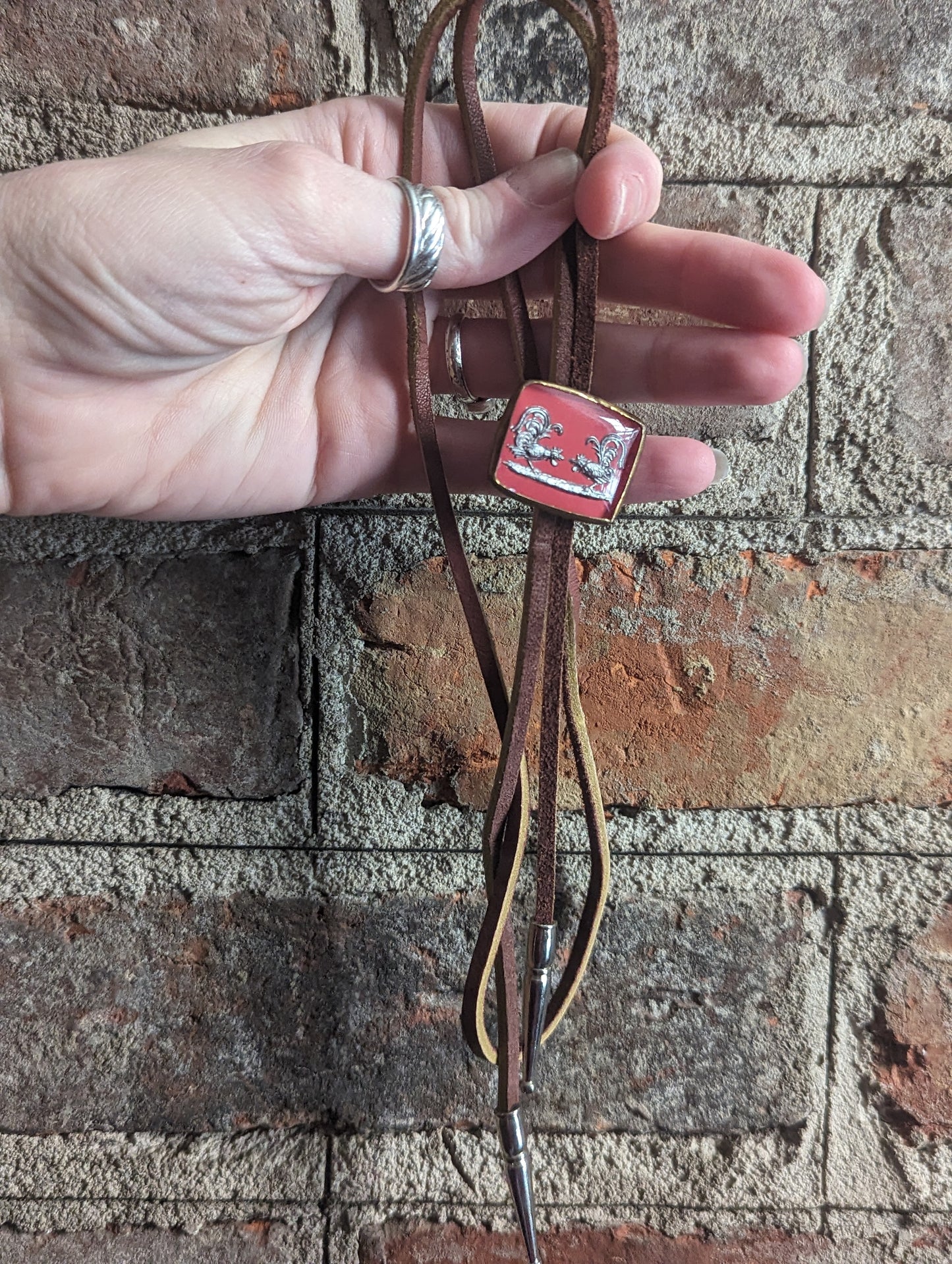 Vintage Rooster Suede Leather Bolo Tie