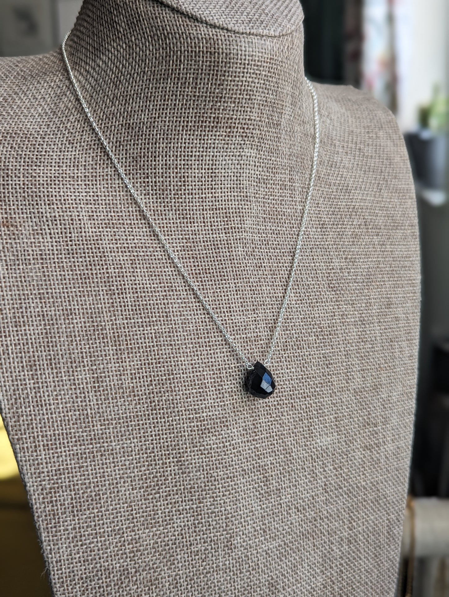 Dainty Onyx Teardrop Sterling Silver Necklace