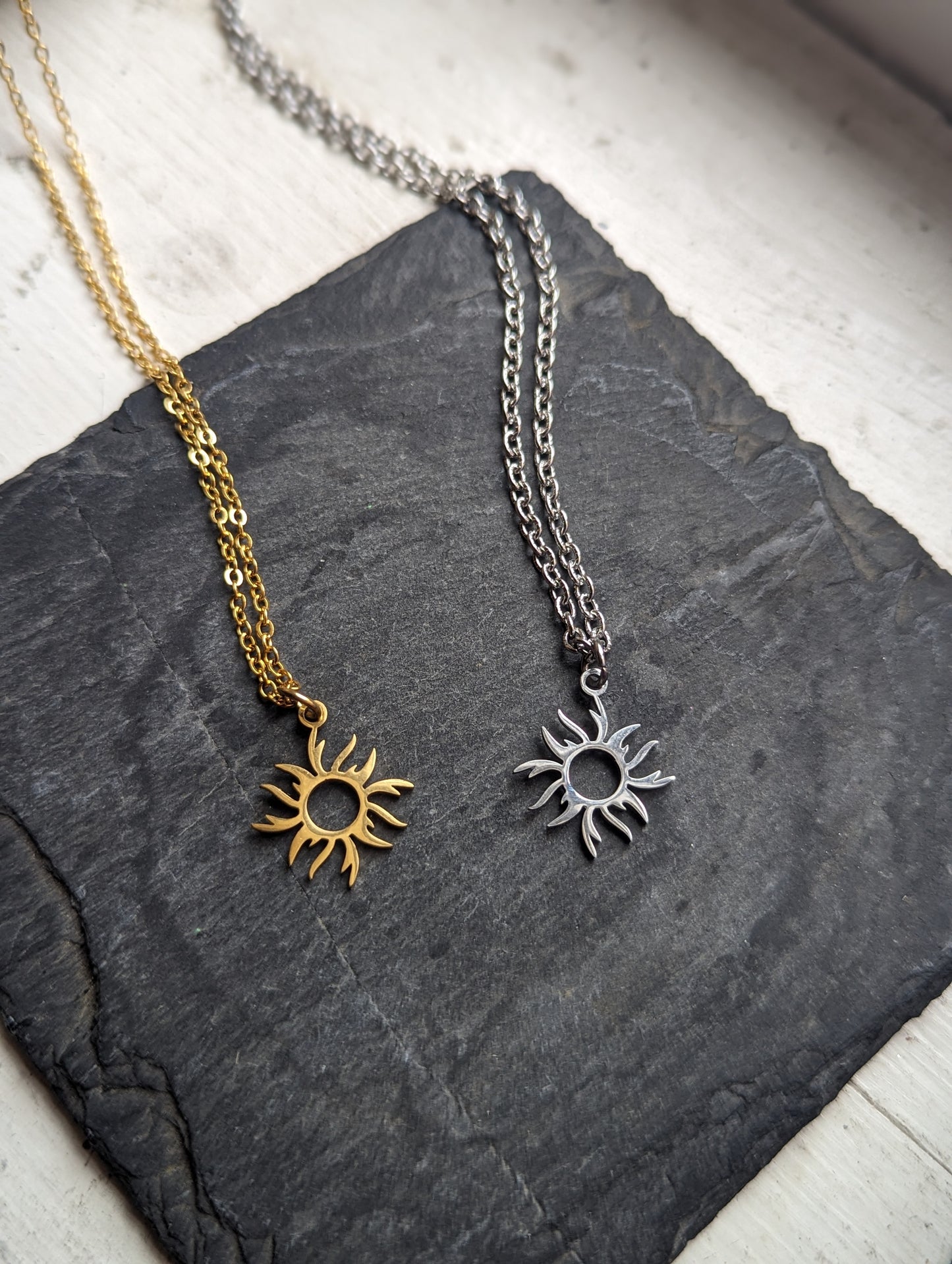 Stainless Steel Sun Pendants (Gold or Silver)