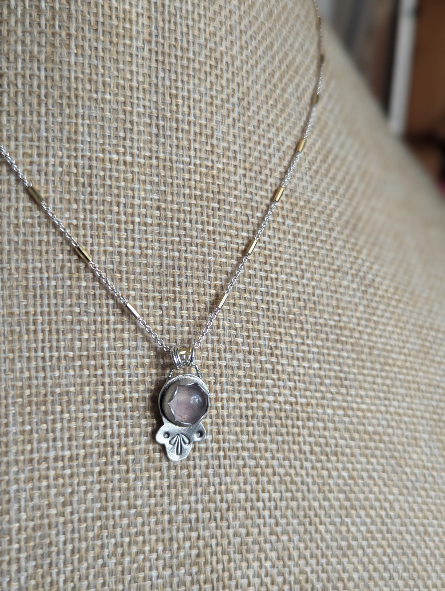 Fluorite Stamped Sterling Necklace