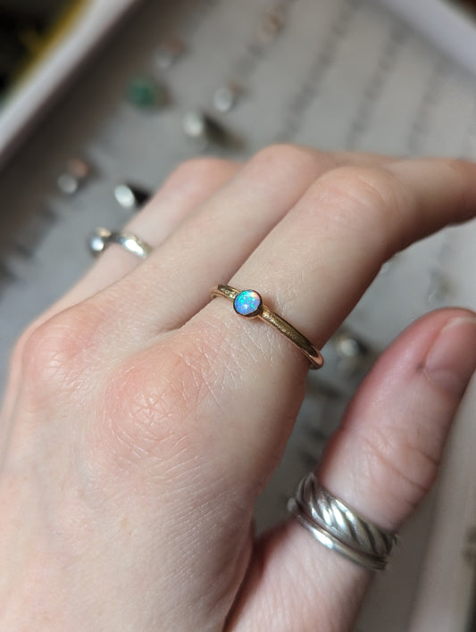 4mm Blue Opal 14kGF Ring - Size 7.5