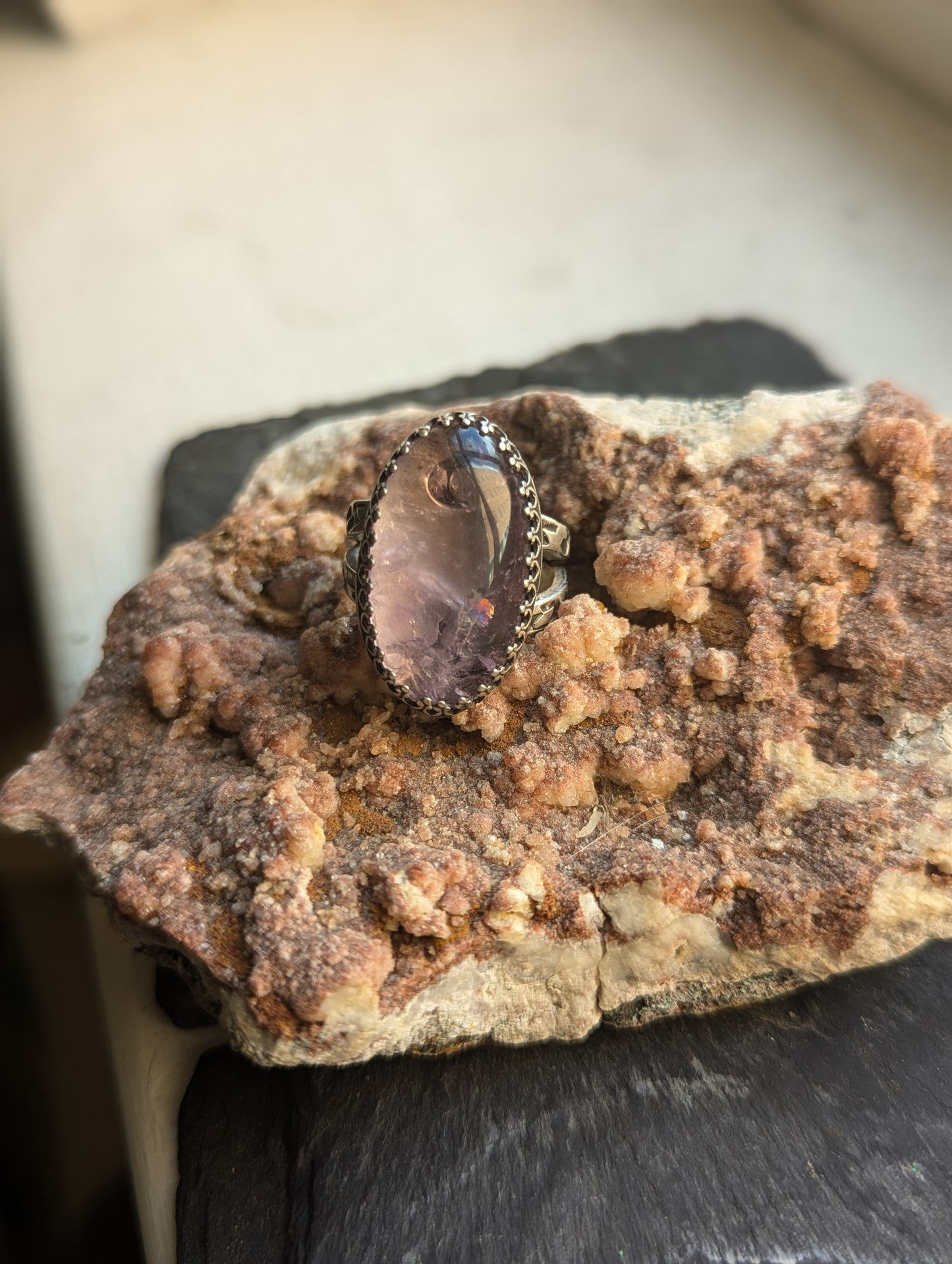 Ametrine Crescent Moon Sterling Ring - Size 9