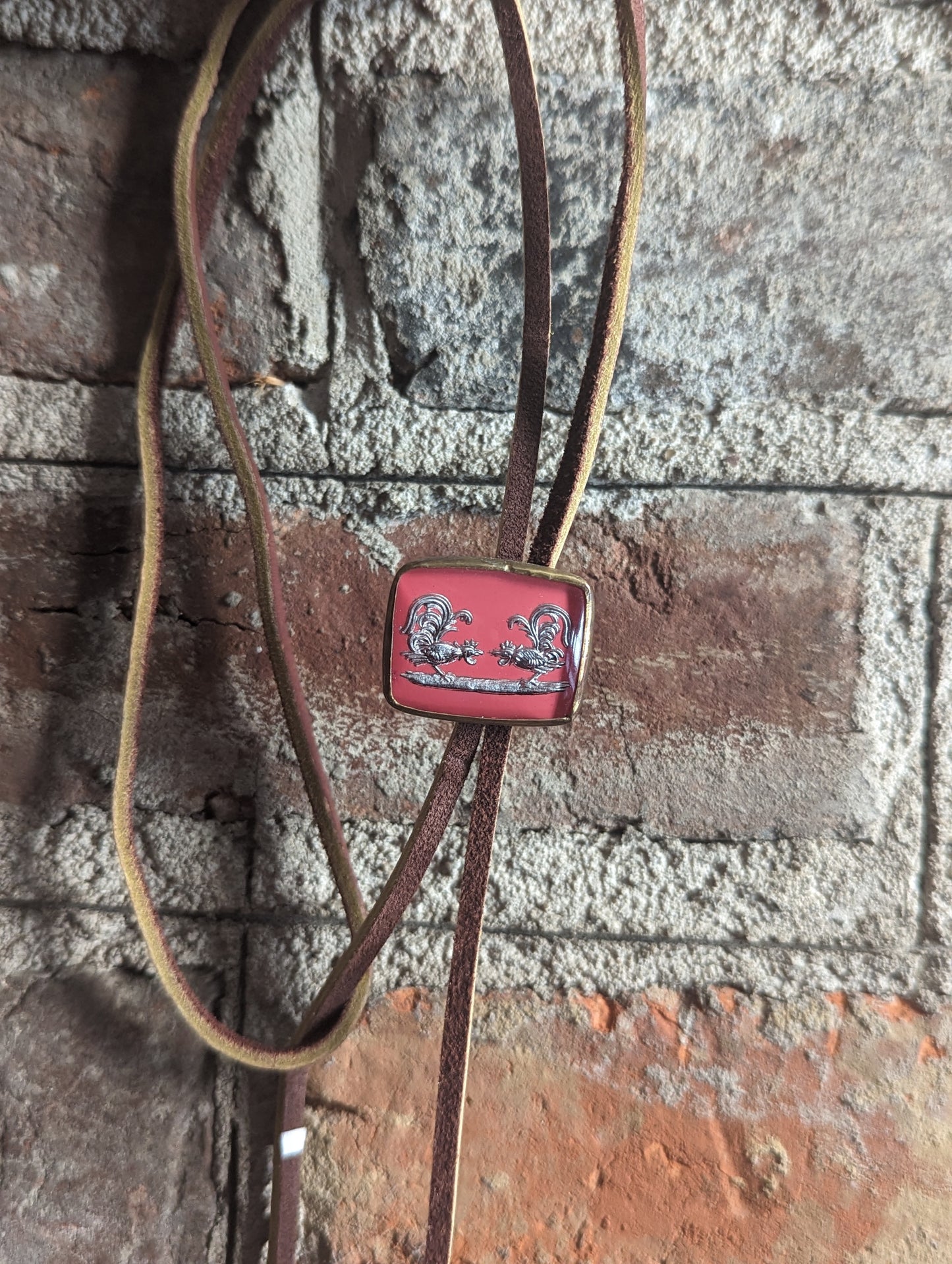 Vintage Rooster Suede Leather Bolo Tie