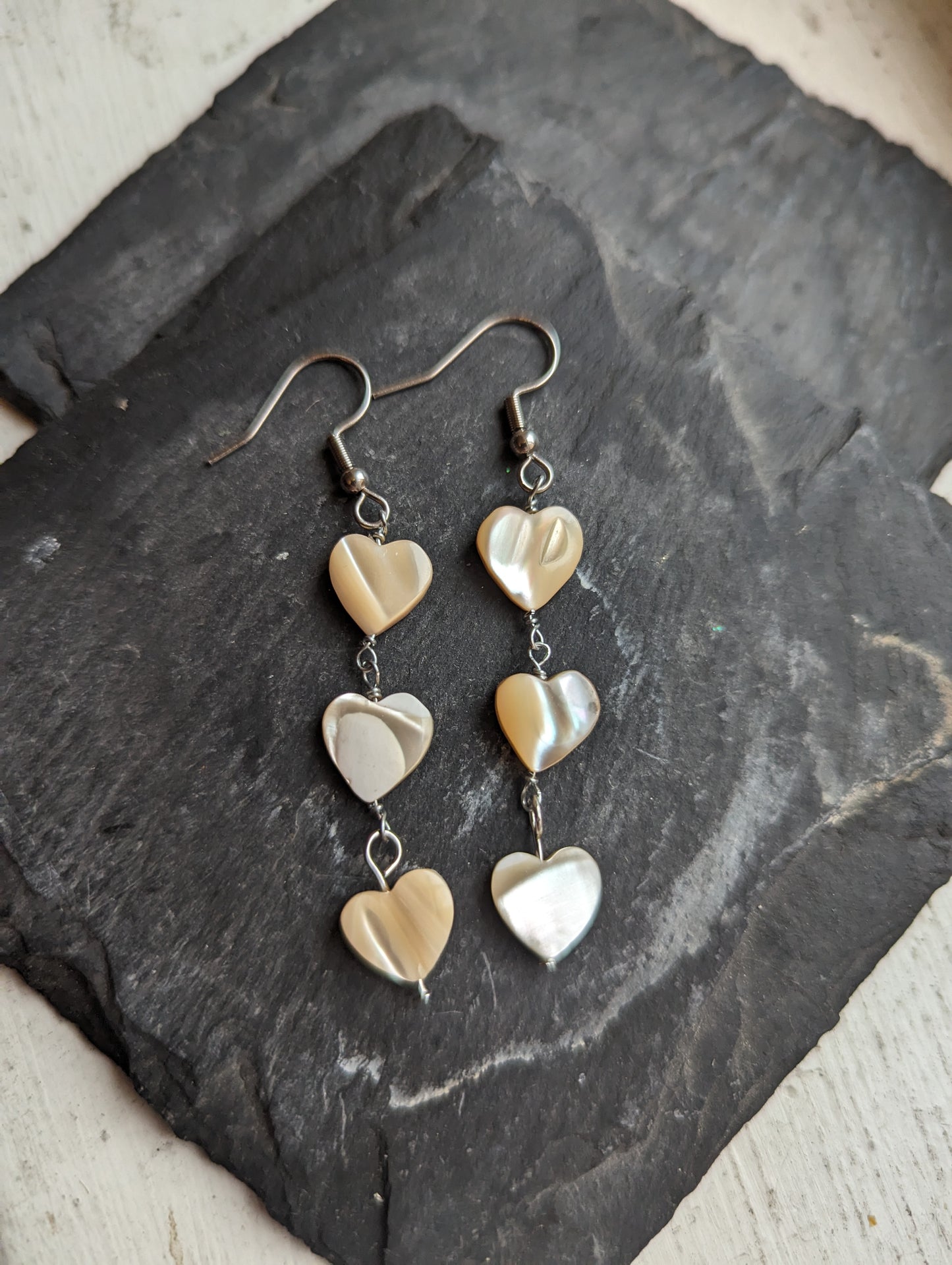 Mother of Pearl Heart Trio Earrings