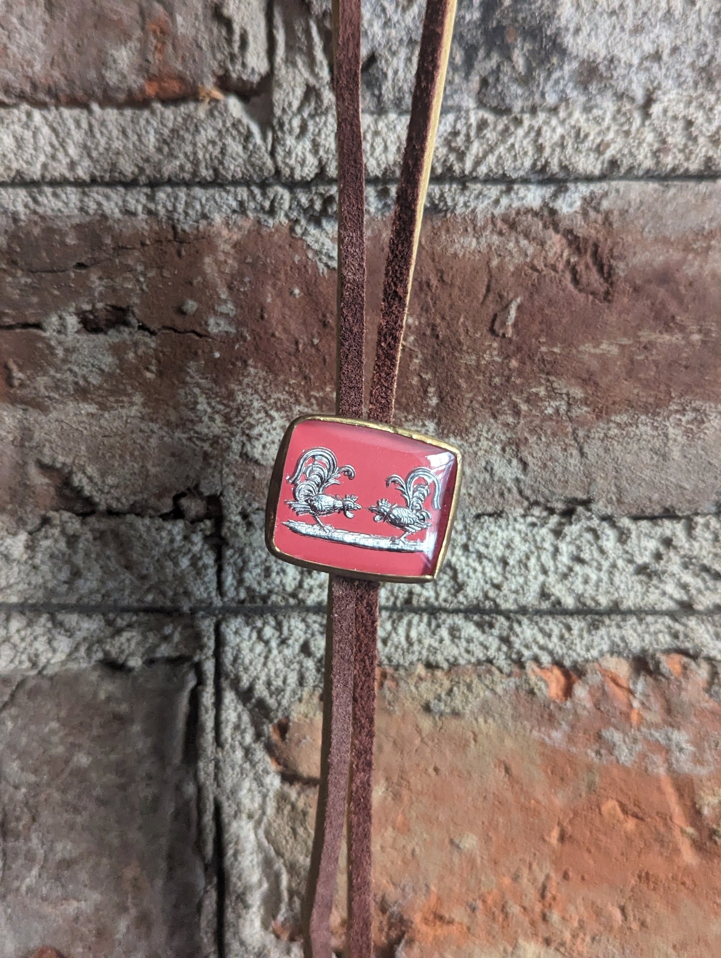 Vintage Rooster Suede Leather Bolo Tie