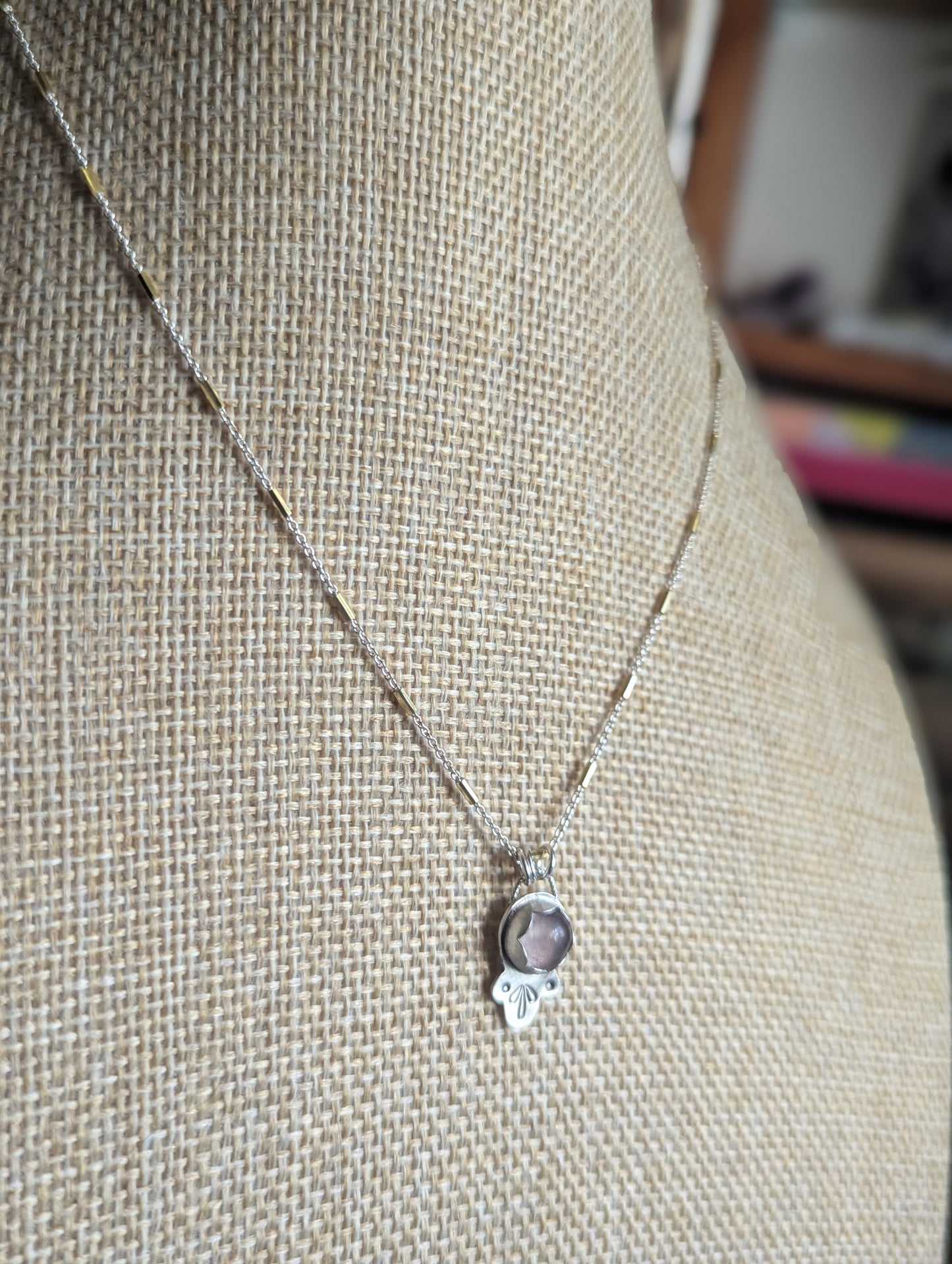 Fluorite Stamped Sterling Necklace