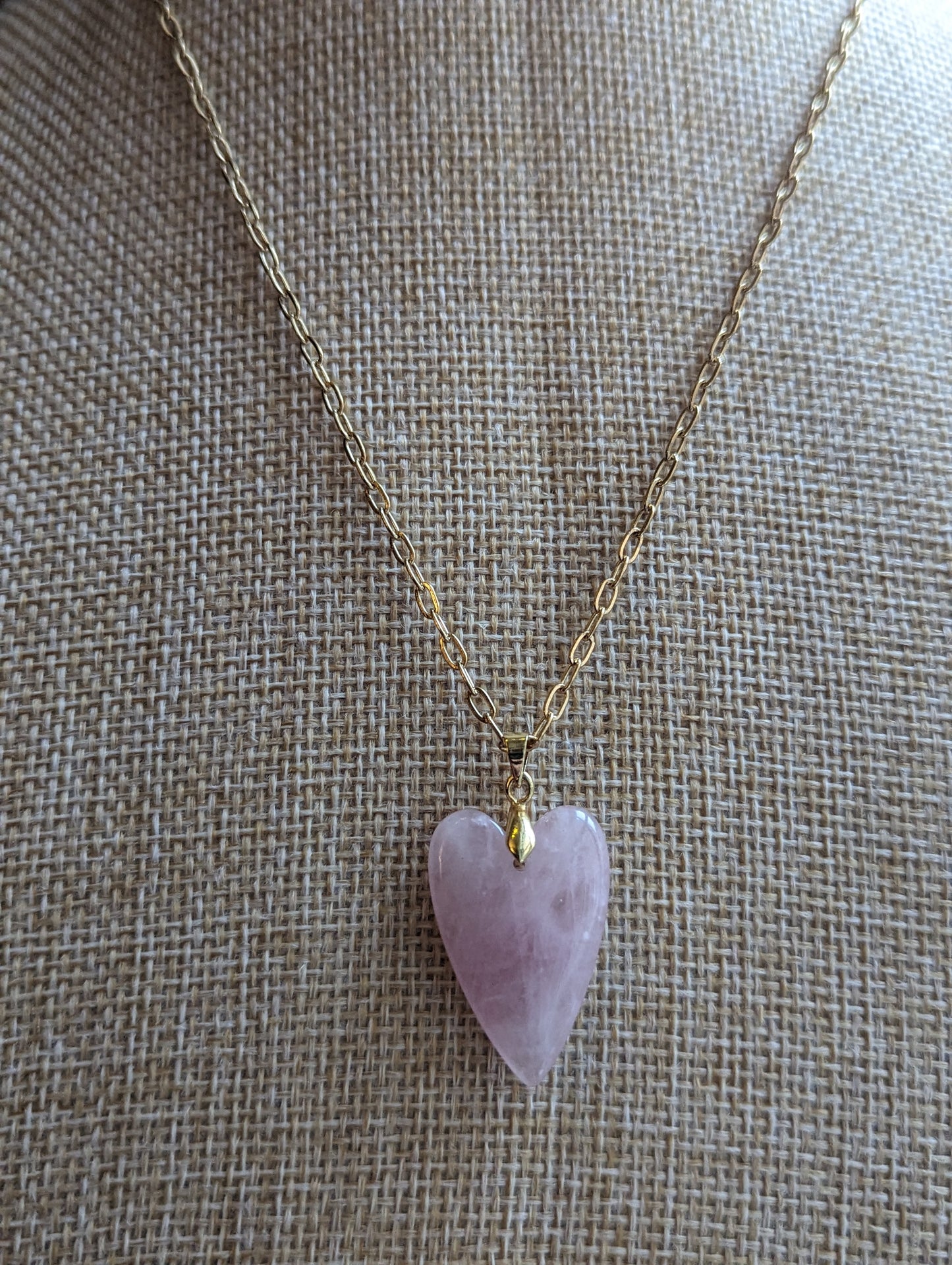 Rose Quartz Heart Pendant (Silver or Gold) Stainless