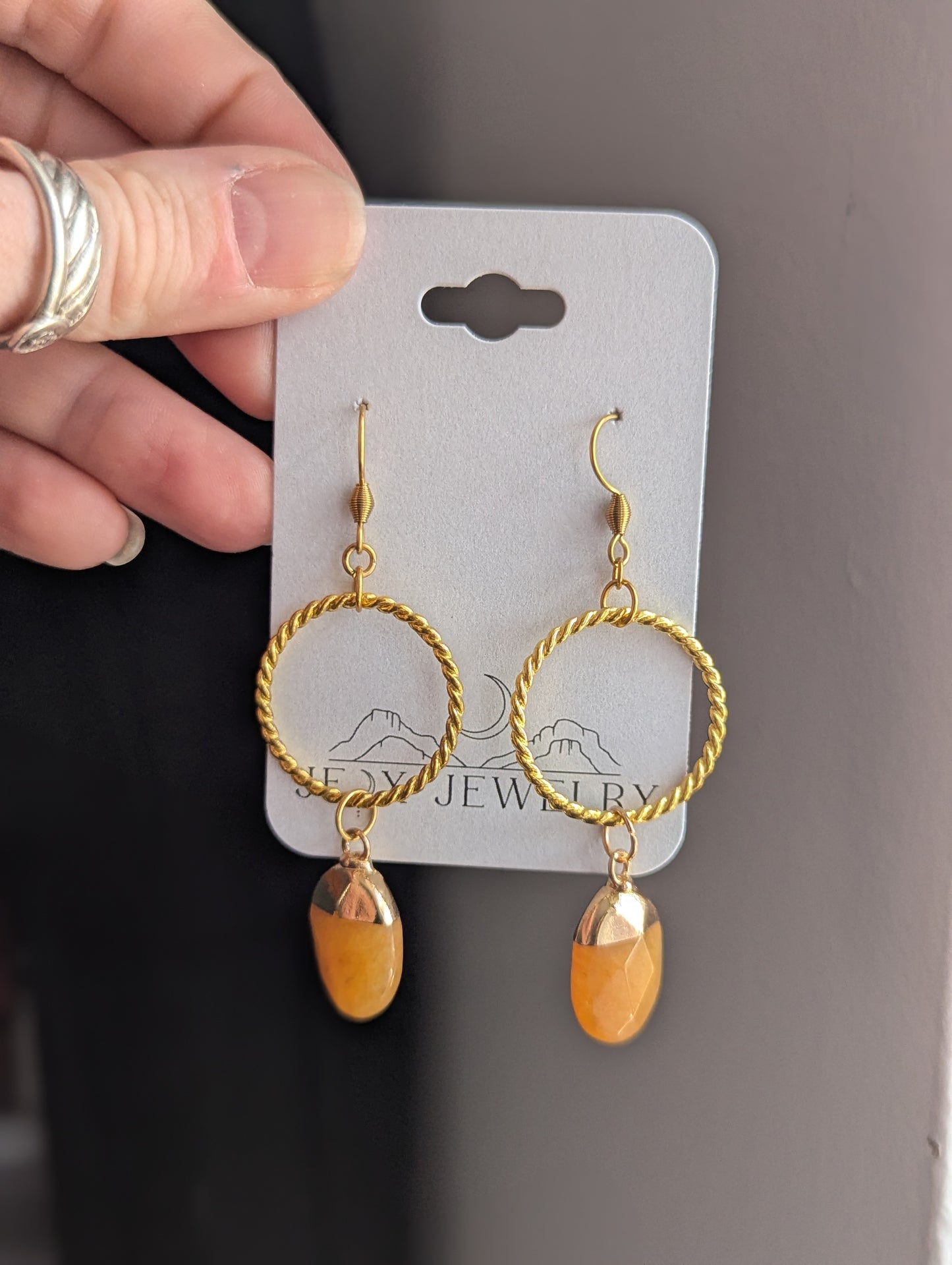 Gold Loop Orange Gemstone Earrings