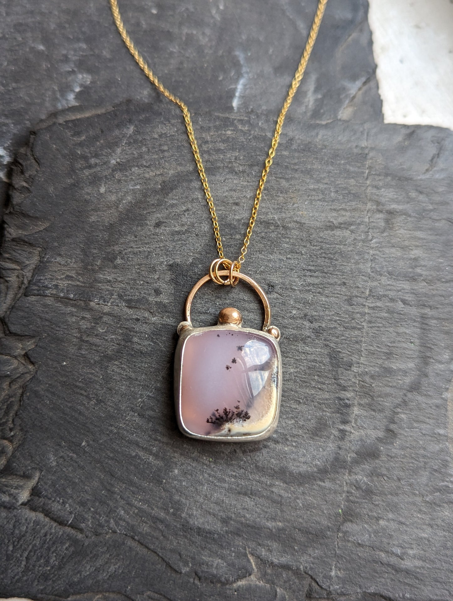 Dendritic Agate Mixed Metal 14kGF and Sterling Silver Necklace