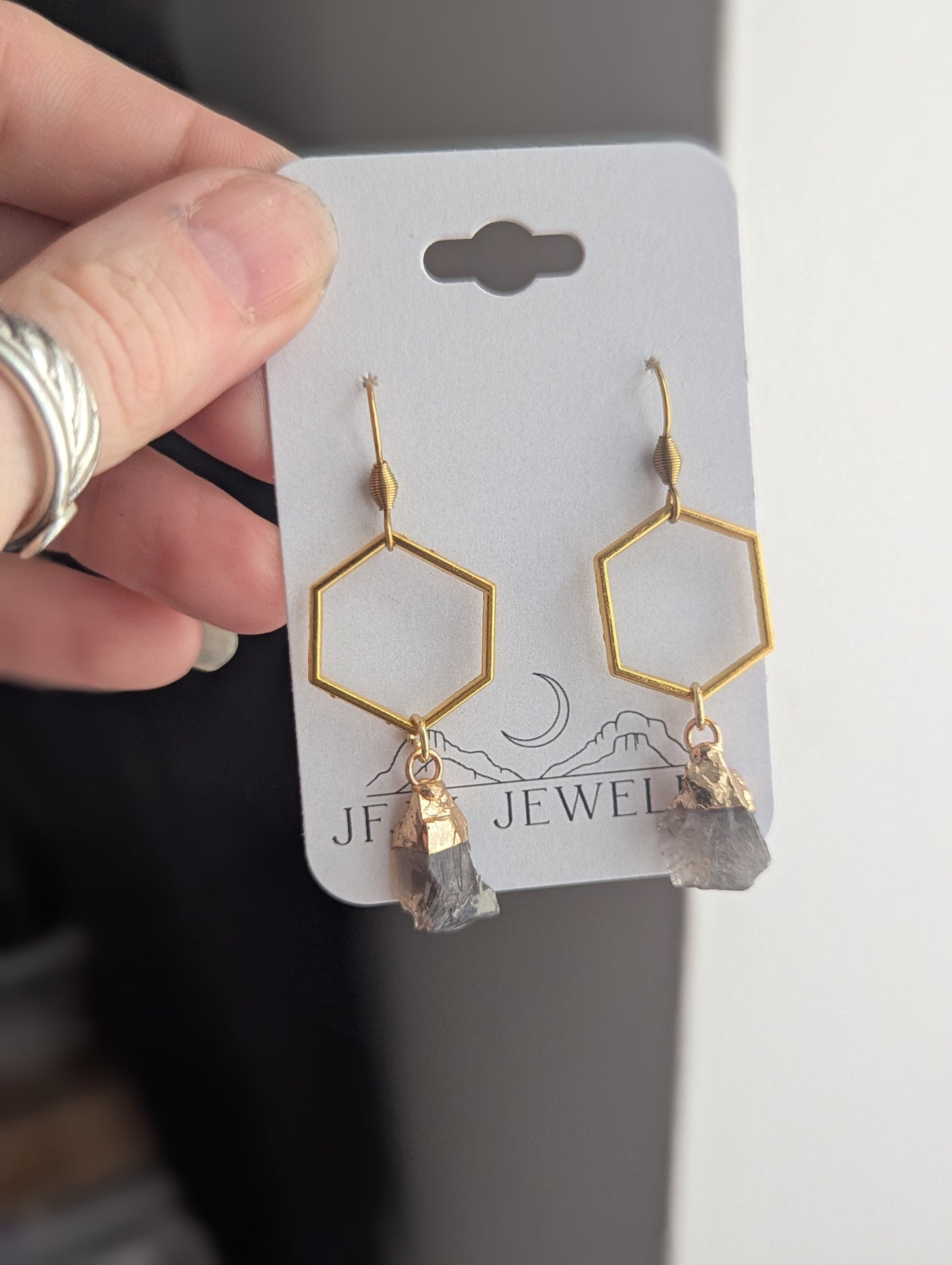 Raw Gemstone Gold Hexagons (Various Stones Available)