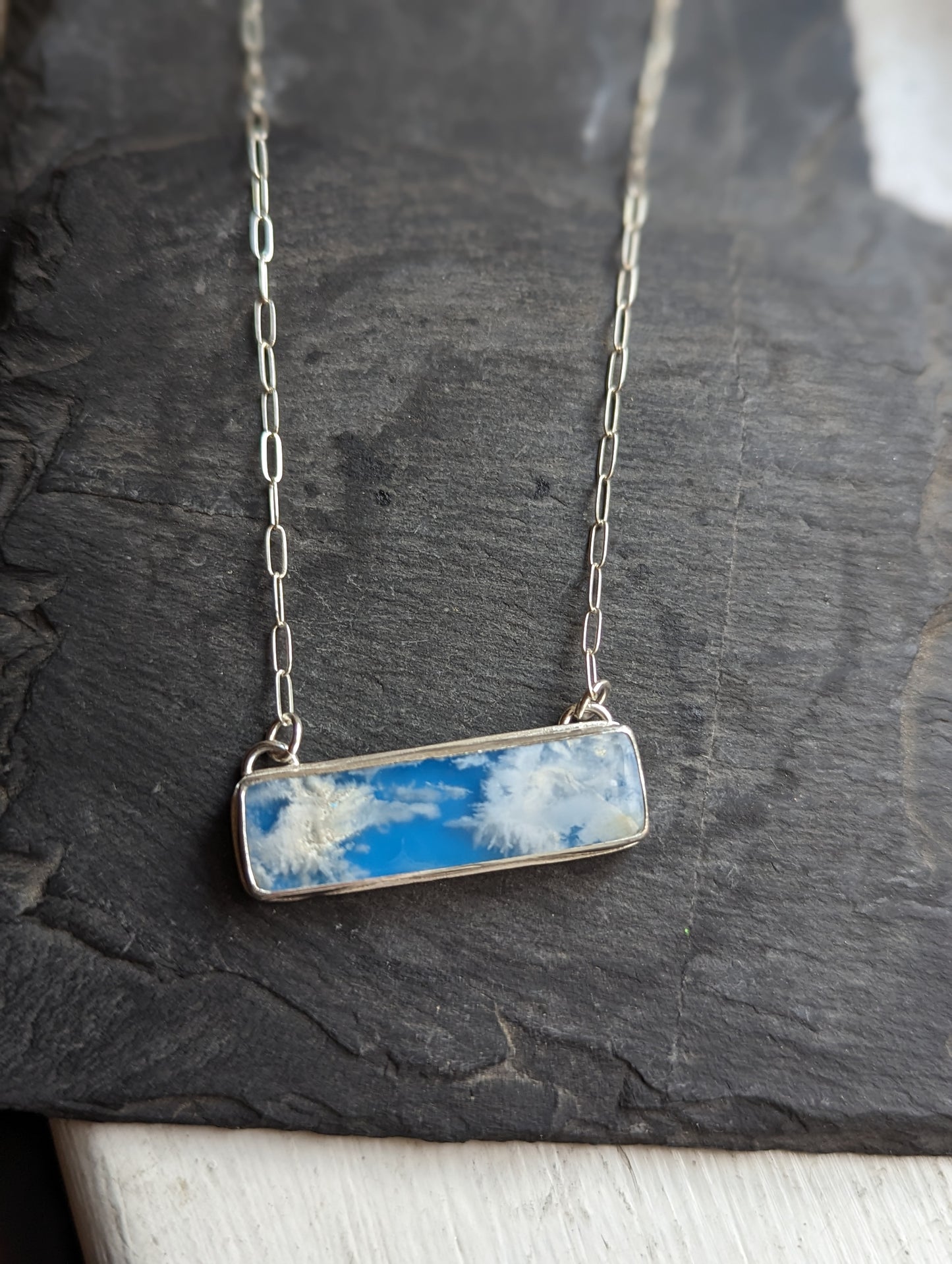 Blue Sky Rectangle Bar Sterling Silver Necklacel