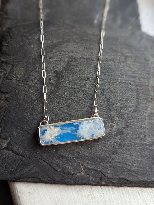 Blue Sky Rectangle Bar Sterling Silver Necklace (MTO)