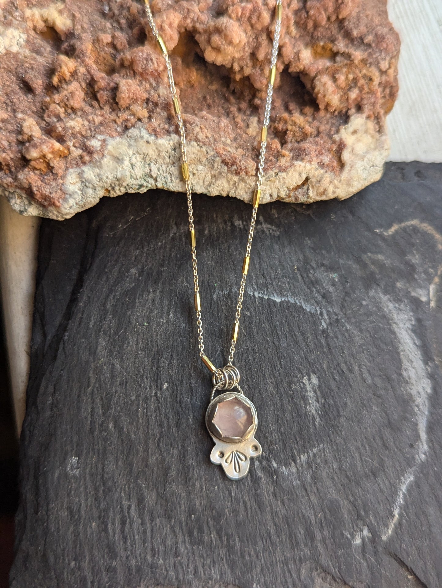 Fluorite Stamped Sterling Necklace
