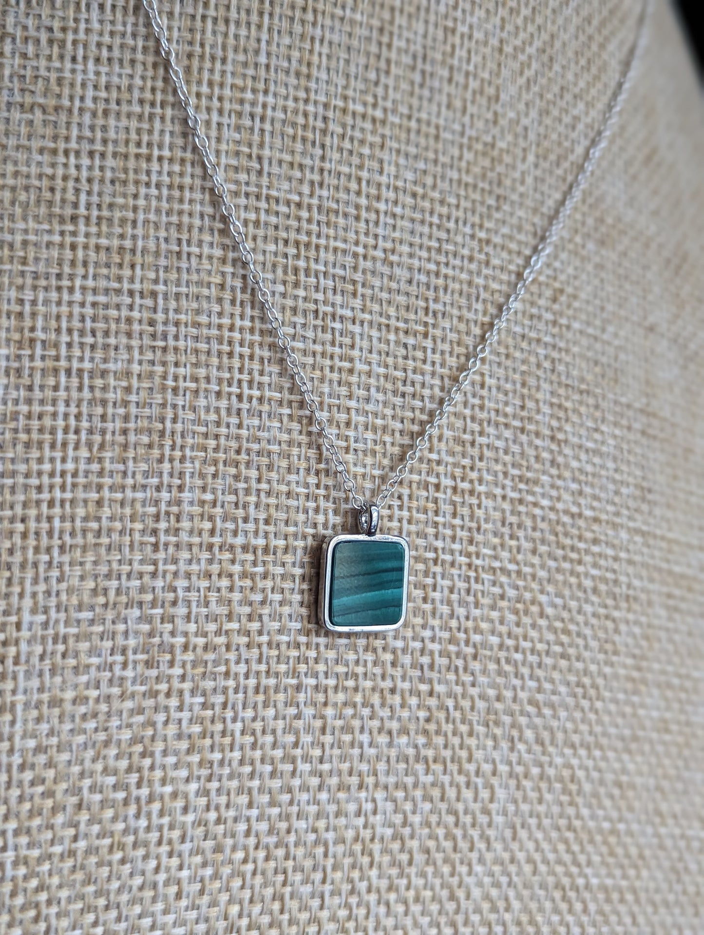 Square Malachite Sterling Silver Necklace