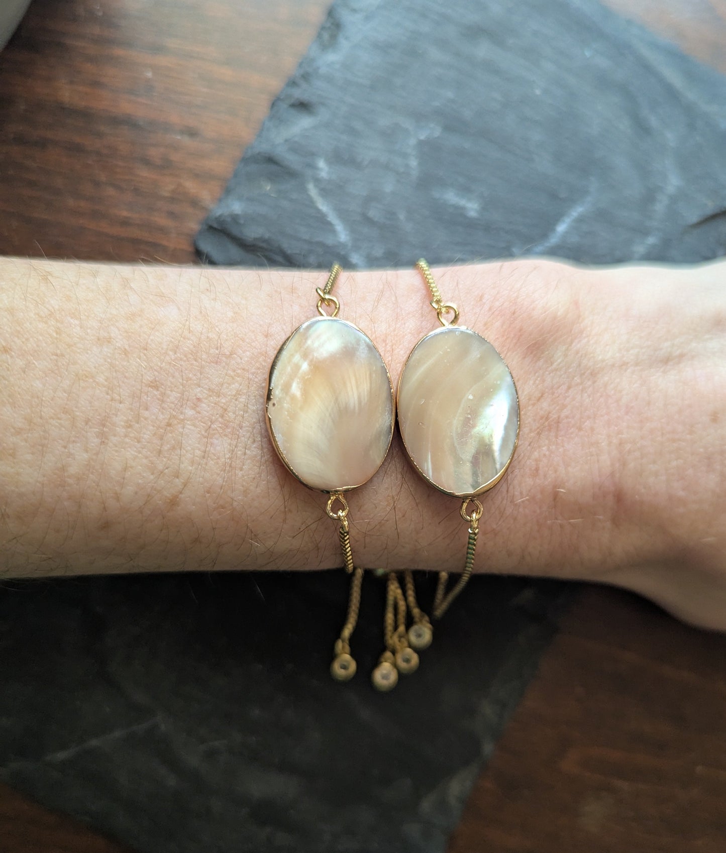 Mother of Pearl Adjustable Slider Bracelet in Gold