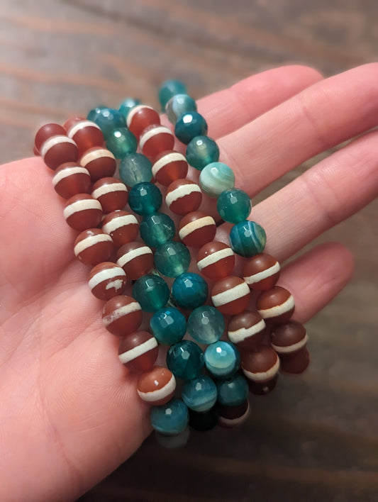 Carnelian and Green Agate Bracelets (Various Sizes Available)