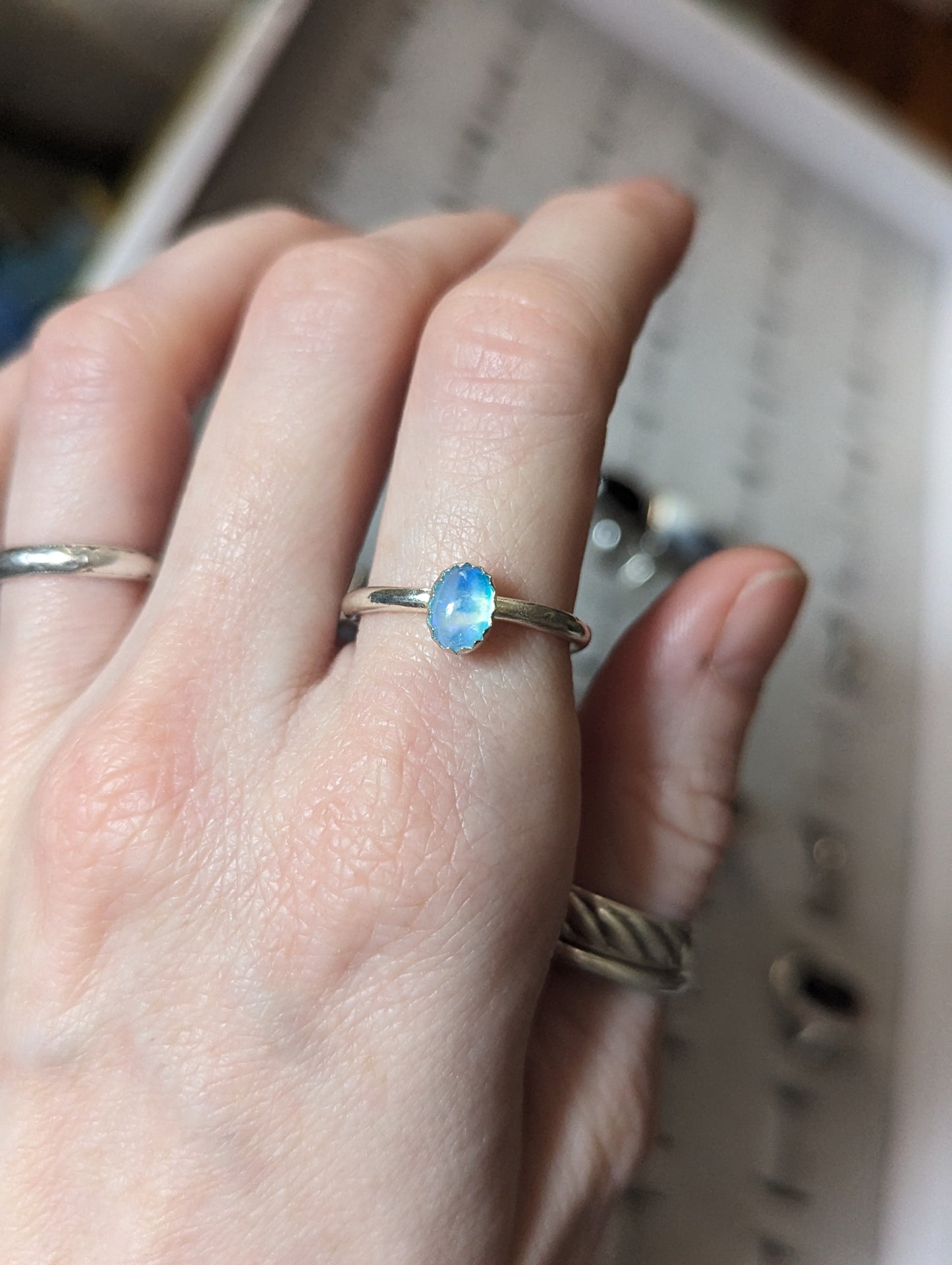 Blue Welo Opal Sterling Silver Ring - Size 6 and 8.5