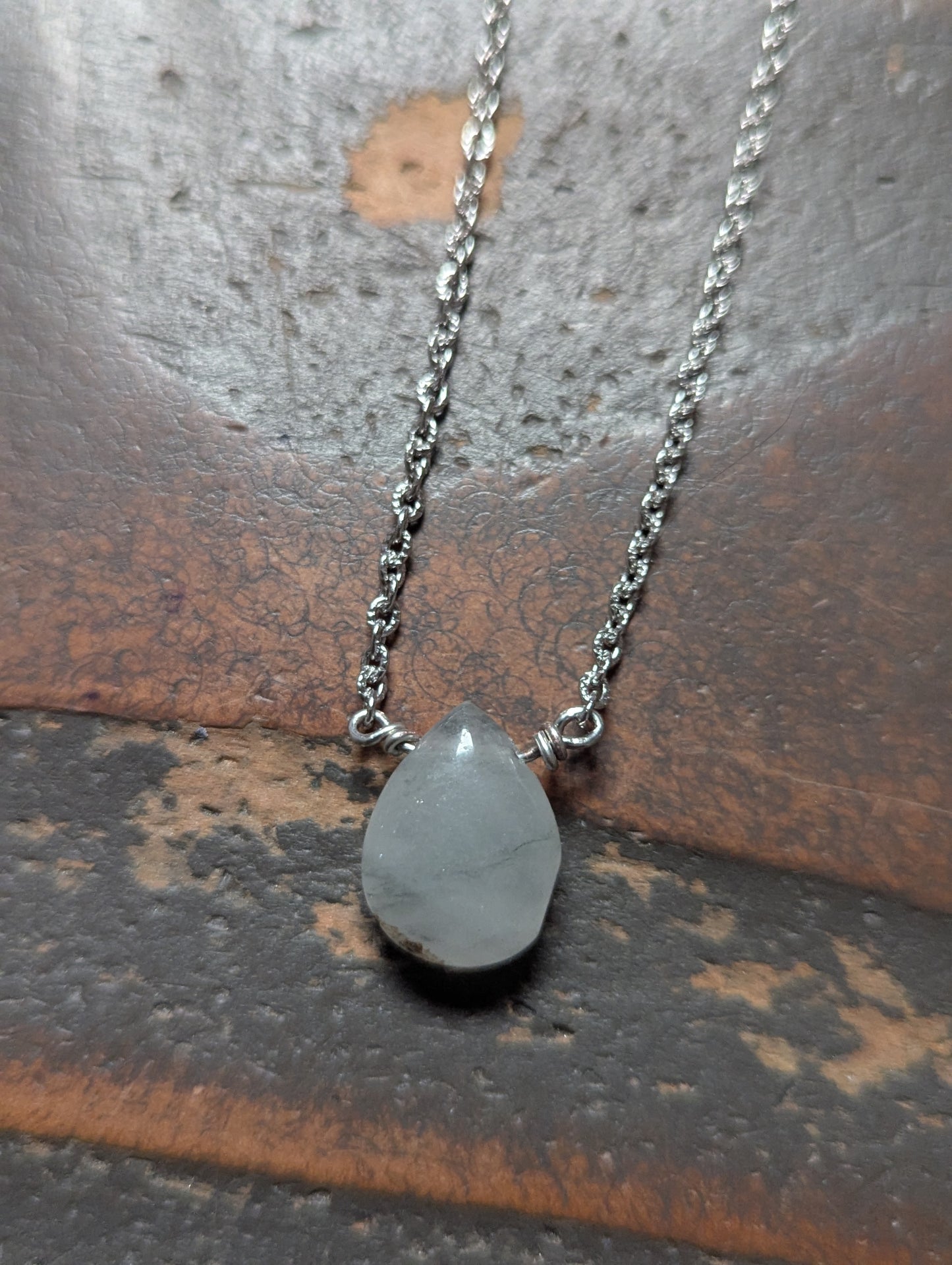 Rutilated Quartz Tear Drop Pendant on Stainless (silver or gold)